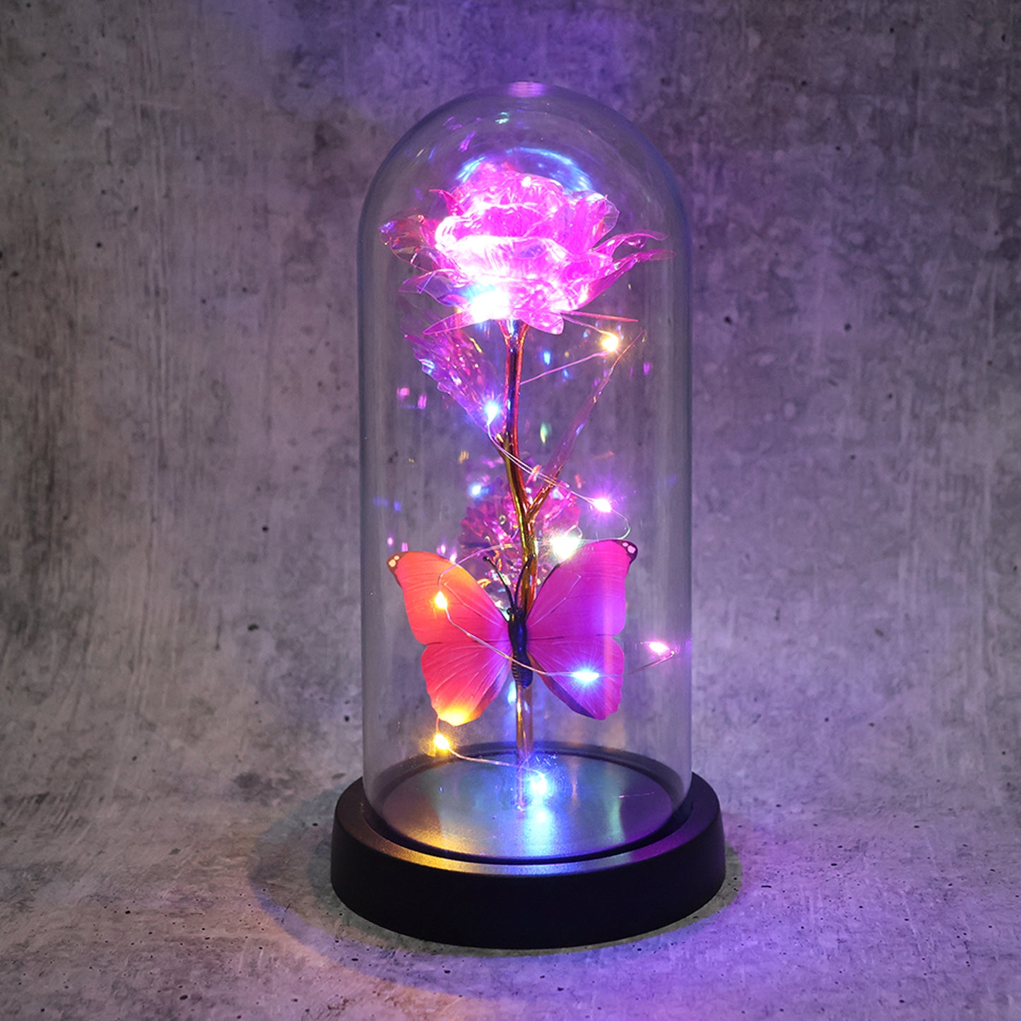 Led Decorative Rose With Butterfly In Transparent Plastic Dome (1 Pc Battery Not Included) - Happy Price - Image 3