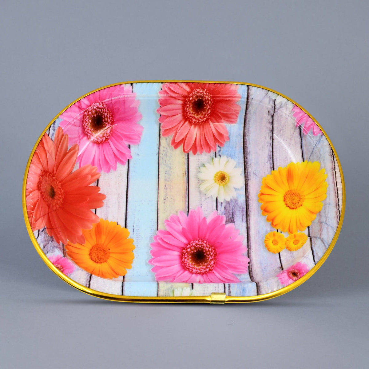 Plastic Flower Printed Design Serving Tray (3 Pcs Set Mix Color) - Happy Price - Image 5