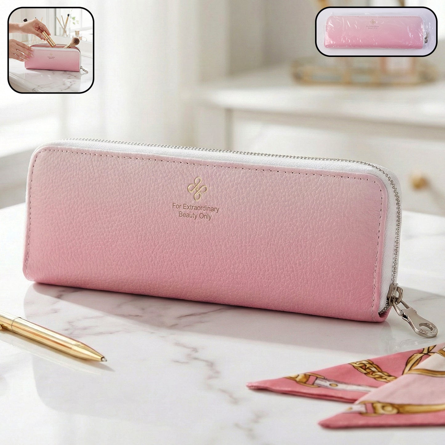 Makeup Brush Pouch Organizer with Zip Closure (1 Pc) - Compact Travel Cosmetic Bag - Happy Price - Image 2
