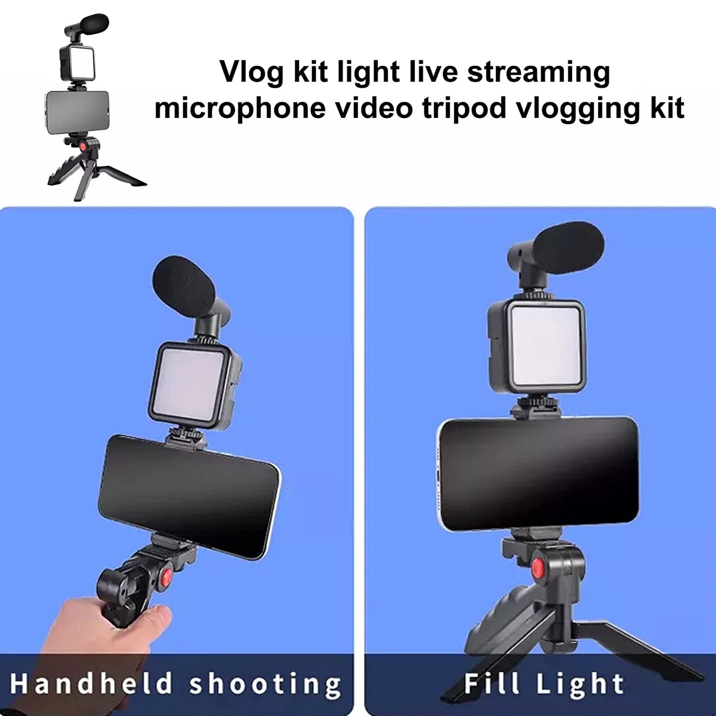 Vlogging Kit For Video Making With Mic Mini Tripod Stand Led Light Phone Holder Clip For Making Videos - Happy Price - Image 4