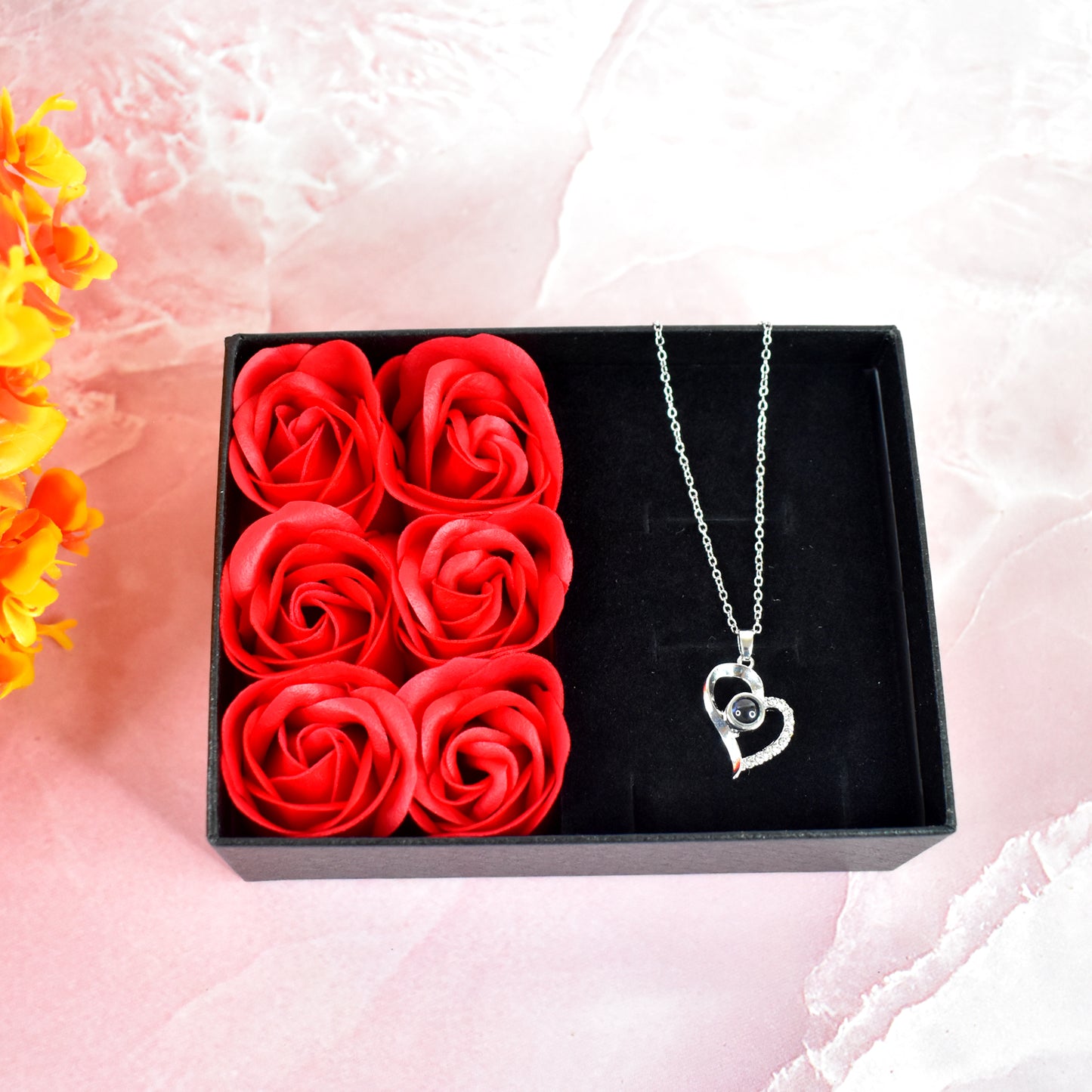 Rose Flower Gift Box Handmade Eternal Rose With I Love You Necklace Valentines Day - Happy Price - Image 2