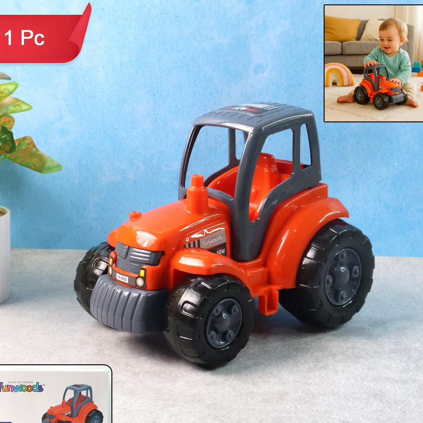 Friction Powered Tractor Toy for Kids - 1 Pc, Durable Plastic Farm Vehicle - Happy Price - Image 1