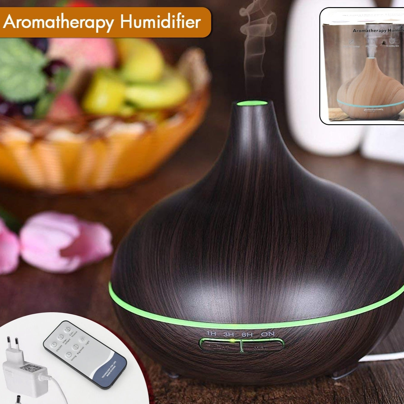 Aromatherapy Humidifier With 7 Colourful Led Light Change (500 Ml Capacity With Remote) - Happy Price - Image 1