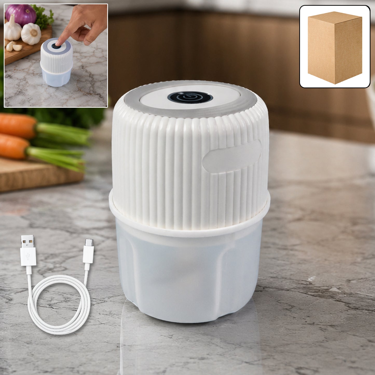 Mini USB Rechargeable Garlic Chopper, 300 ML Portable Electric Food Mincer - Happy Price - Image 2