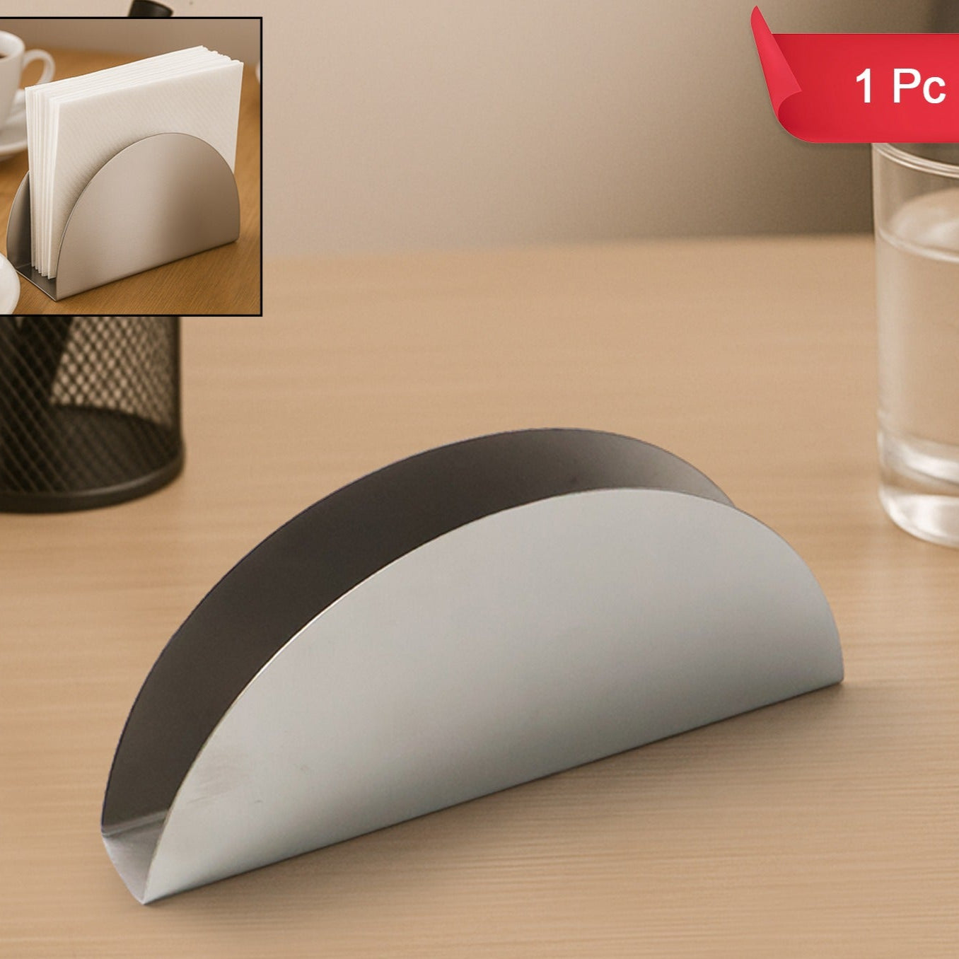 Stainless Steel Half-moon Shaped Tissue Paper Napkin Holder Stand (1 Pc) - Happy Price - Image 1
