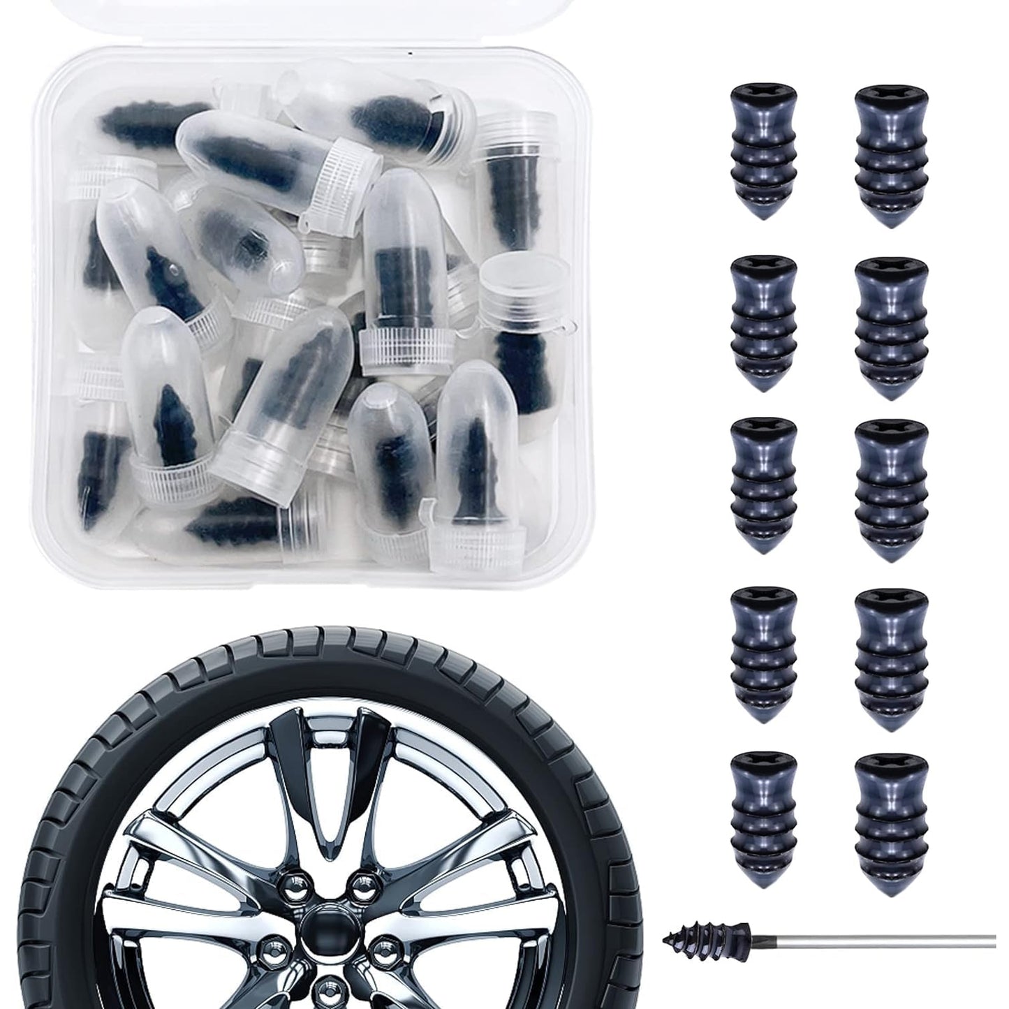 Tire Repair Rubber Nail Car Tire Repair Nails Tire Repair Rubber Screws Black (10 Pcs Set) - Happy Price - Image 2