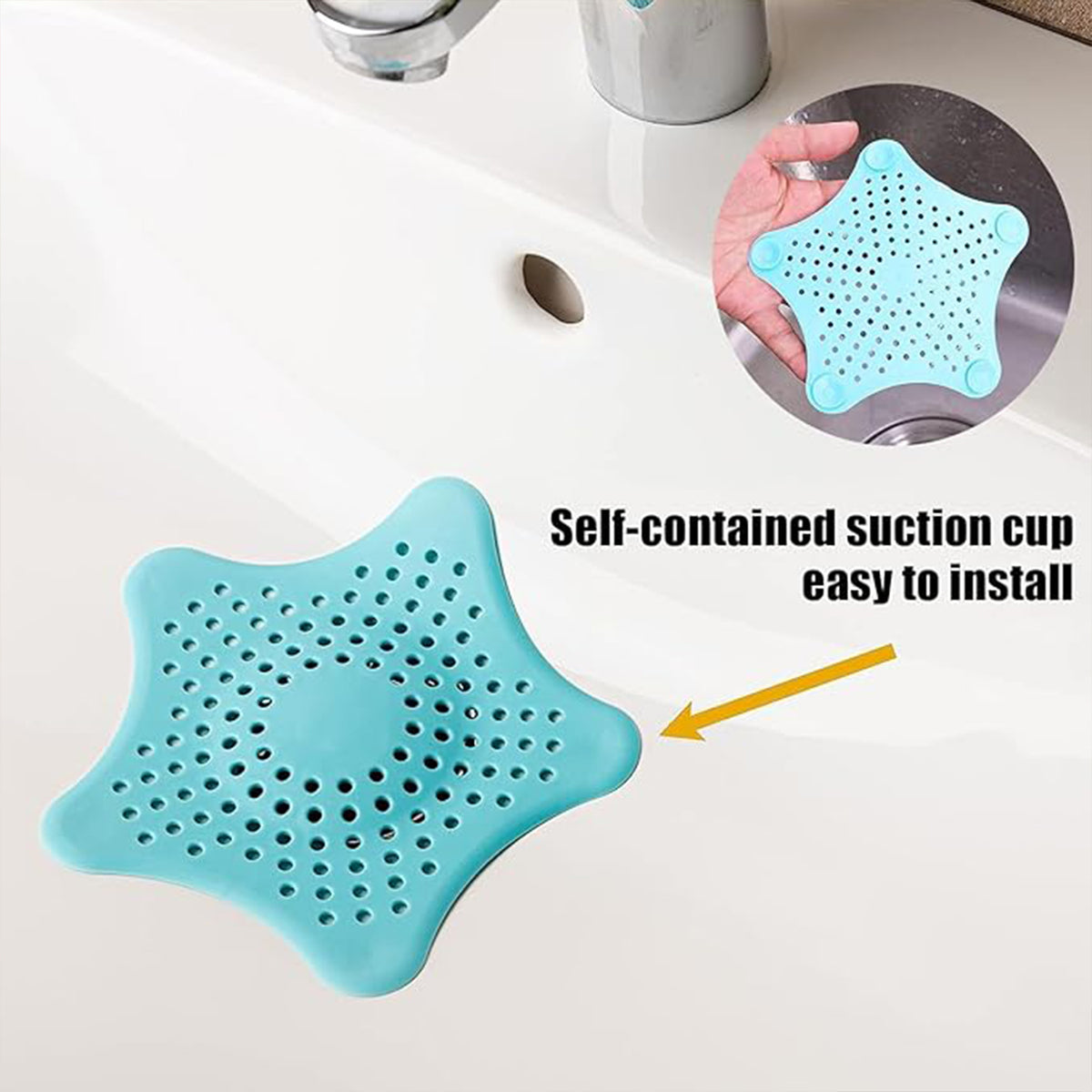 Aqua Blue Silicone Star Shaped Sink Filter Bathroom Hair Catcher Drain Strainers For Basin - Happy Price - Image 7