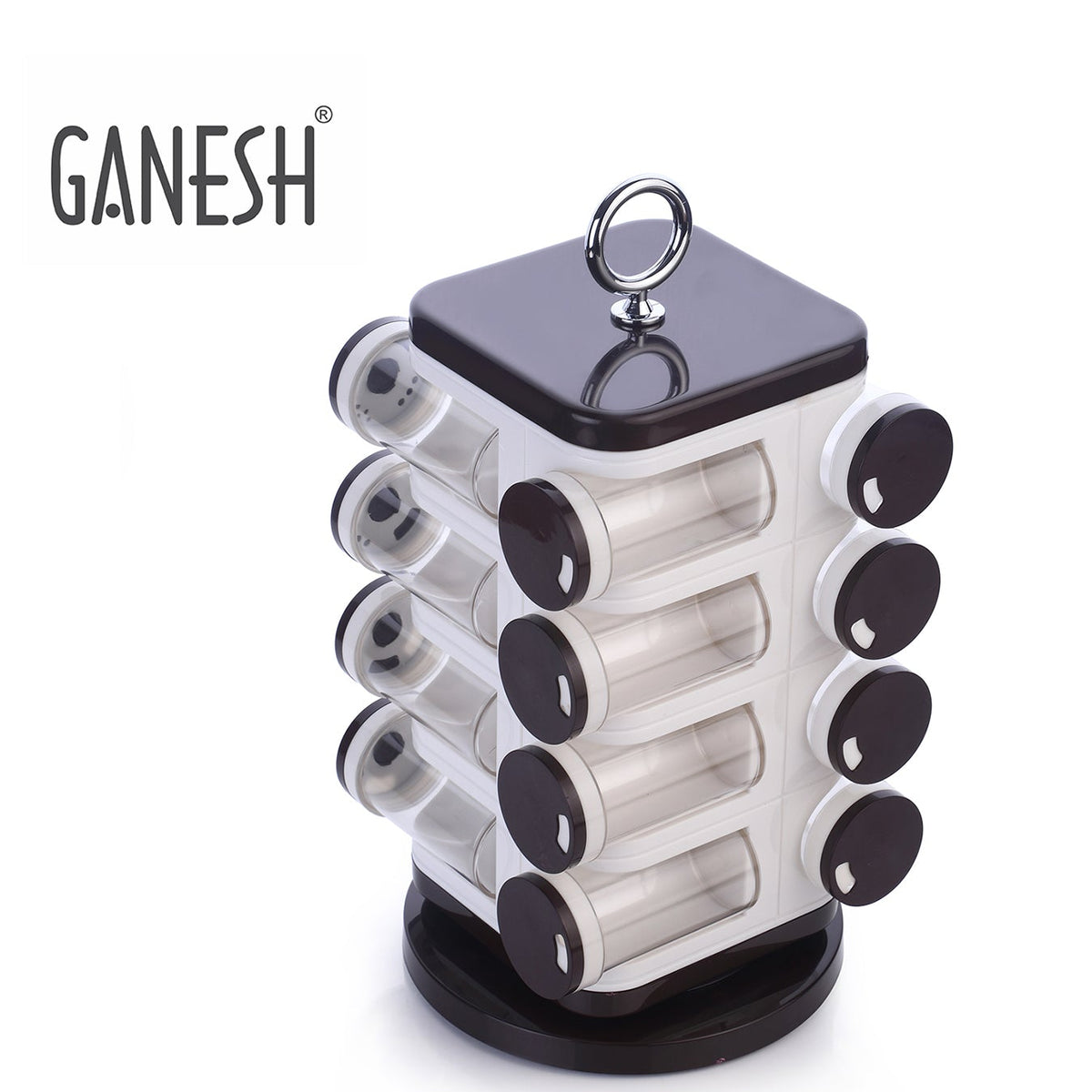 Ganesh Multipurpose Revolving Spice Rack With 16 Pcs Dispenser Each 100 Ml Plastic Spice Abs Material 1 Piece Spice Set 1 Piece Spice Set (Plastic) - Happy Price - Image 1