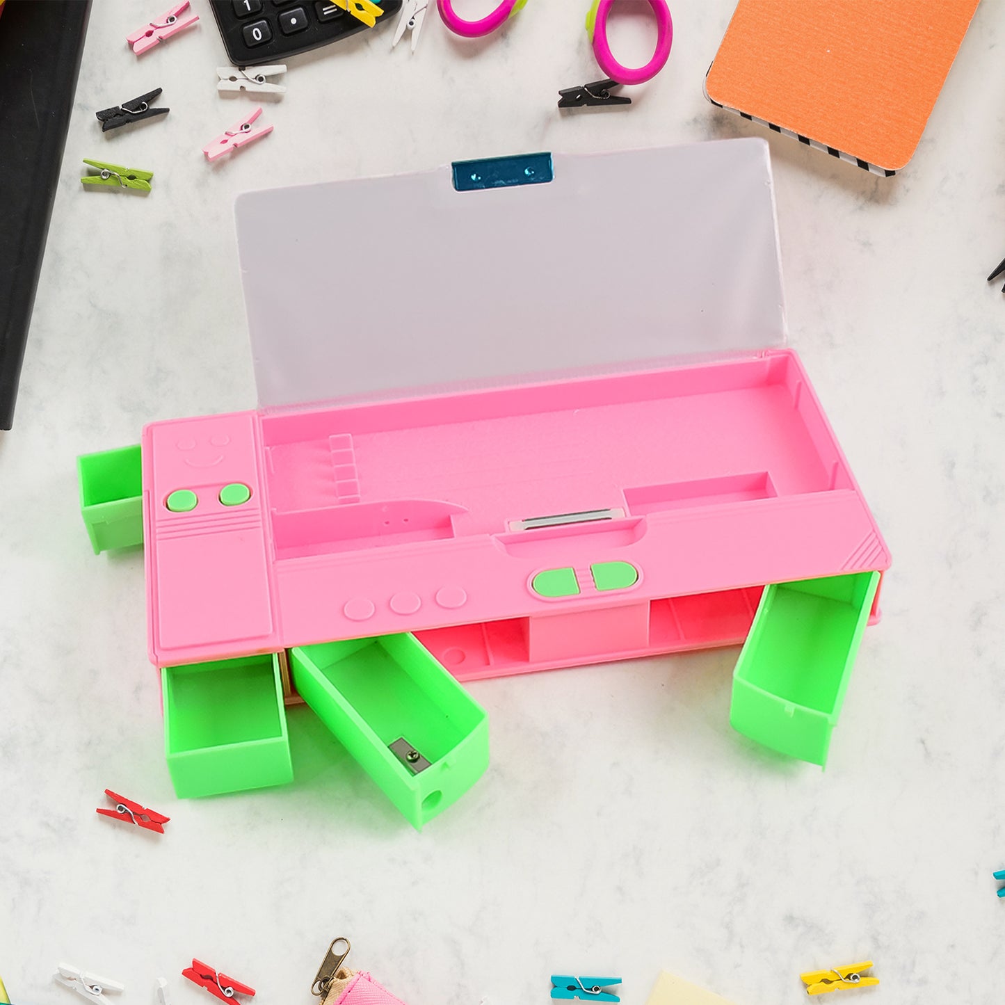 Multi Purpose Gadget Jumbo Pencil Box Compass With Calculator Jumbo 2 Side Slot Geometry Box Compass Use School Traveling Studio - Happy Price - Image 4