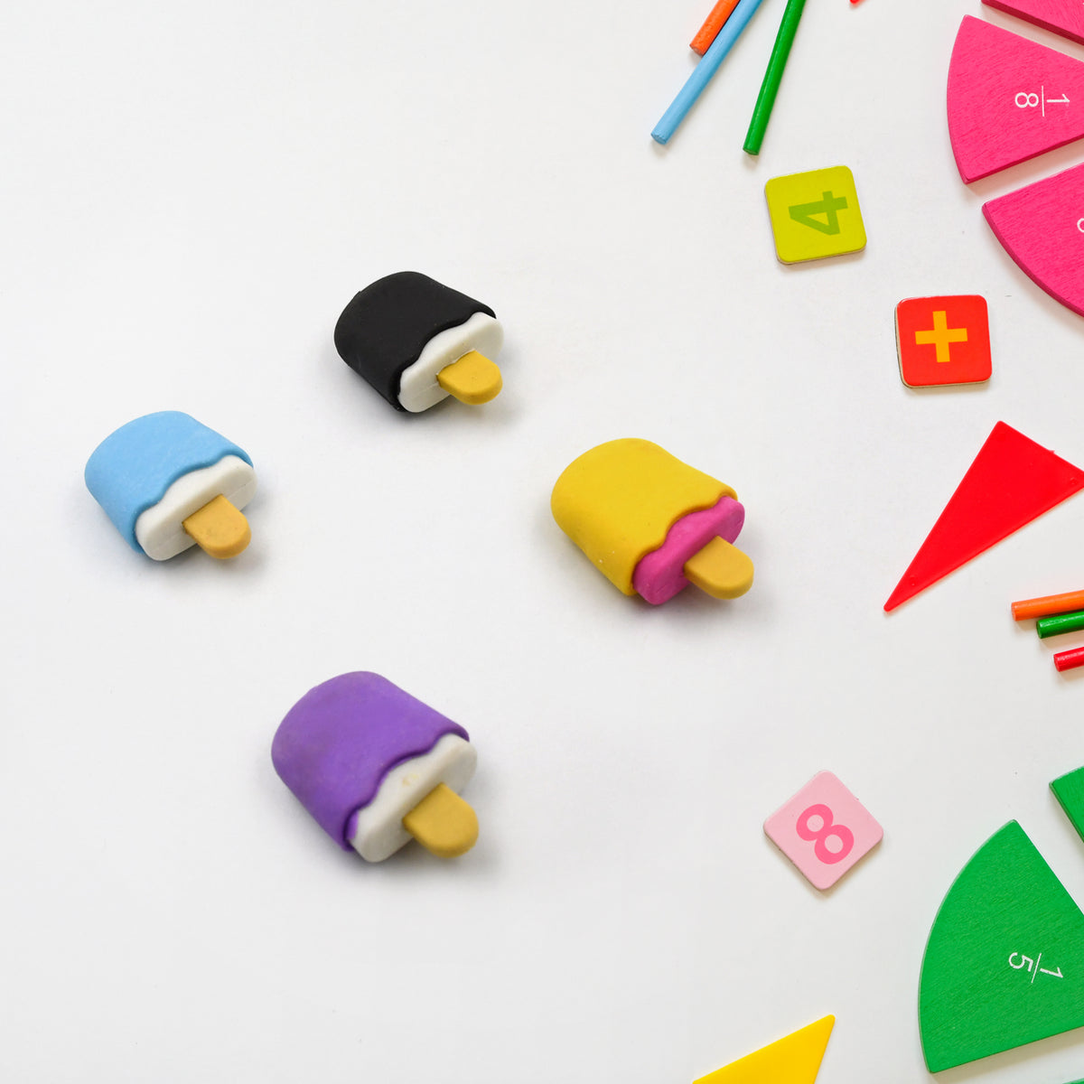 Ice Cream Eraser For Girlseraser For School Bday Return Gift Party Doughnut Lollipop Ice Cream Theme Shape Erasers Pencils Set For Kids Educational Stationary Kit School Supplies (1 Set 4 Pc) - Happy Price - Image 3