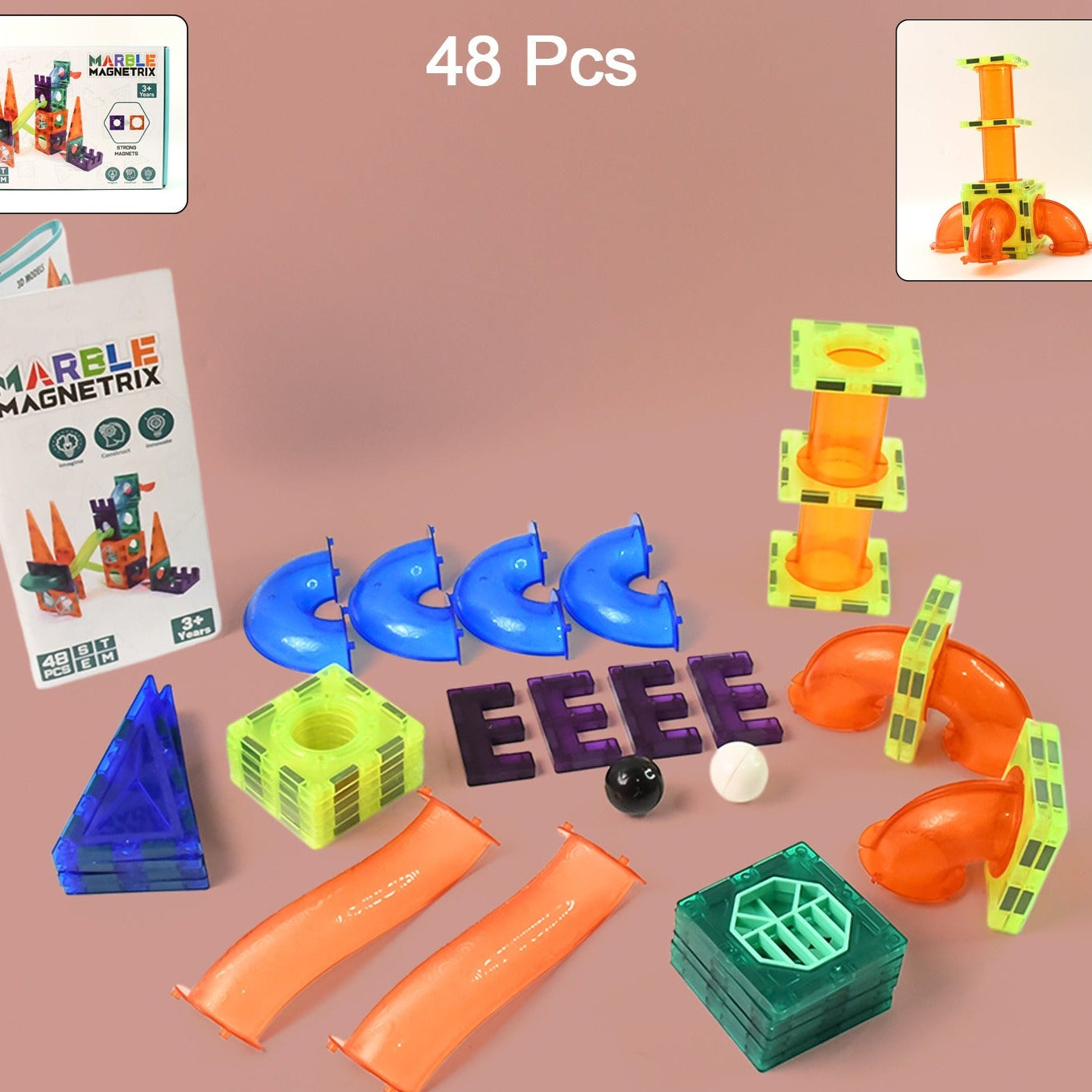 48-Piece Magnetic Marble Run Building Set for Kids - Transparent STEM Toy - Happy Price - Image 1