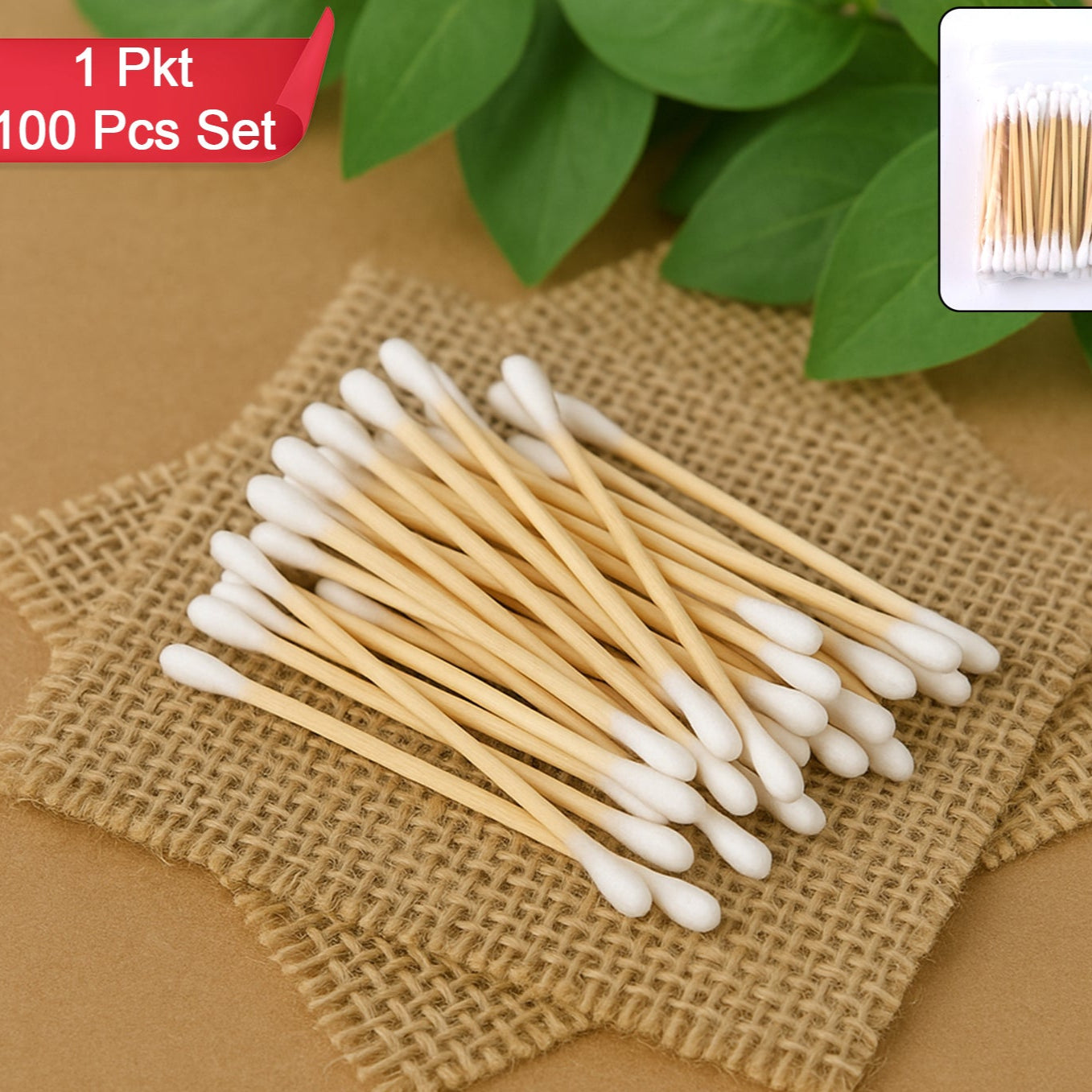 Eco-friendly Wooden Cotton Ear Buds (1 Pkt 100 Pcs Approx) - Happy Price - Image 1