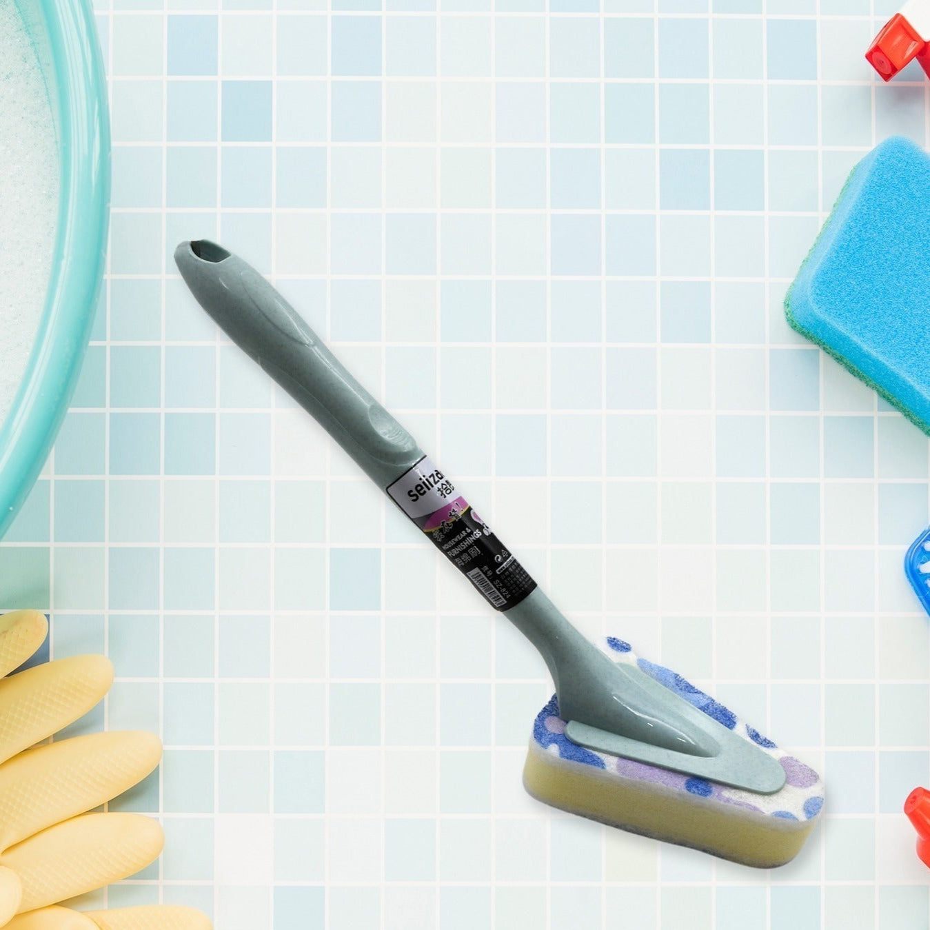 Cleaning Supplies Kitchen Handle Universal Triangular Sponge Multifunctional Bathroom Brush Long Handle Kitchen Dining Bar - Happy Price - Image 1