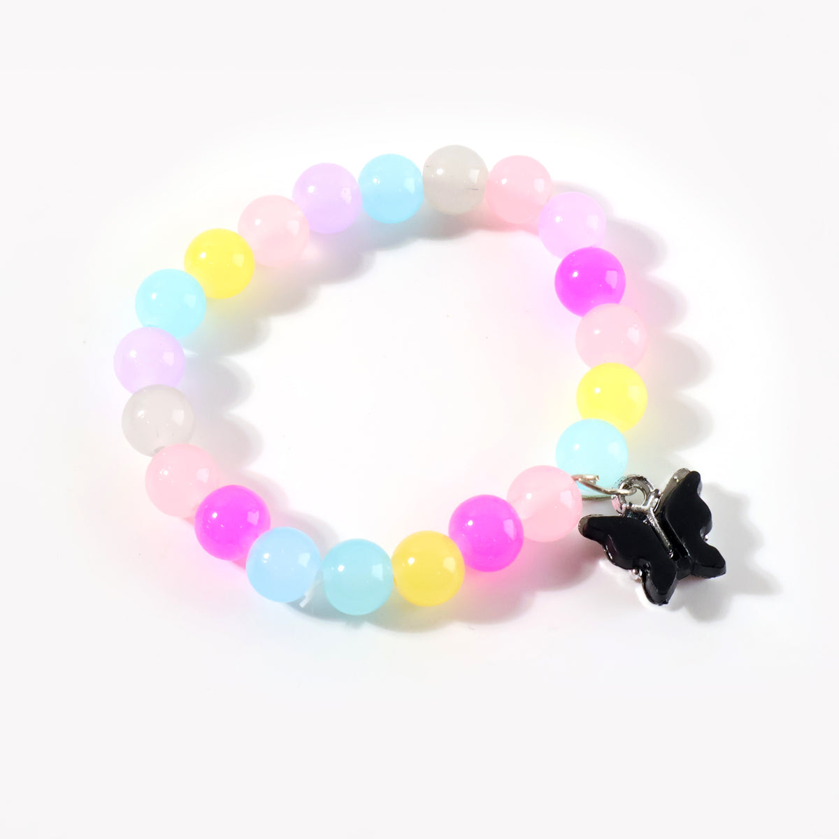 Pastel Bead Stretch Bracelet with Butterfly Charm - 1 Pc - Happy Price - Image 3