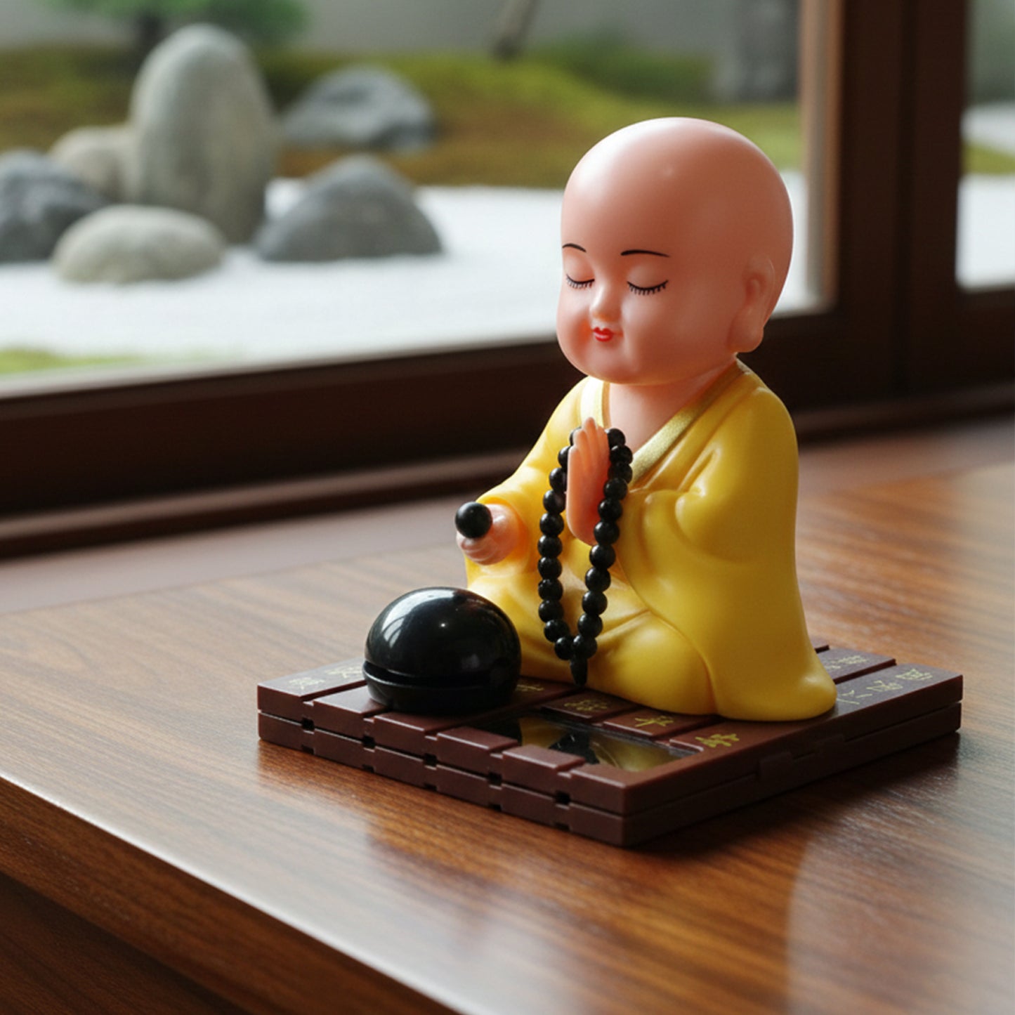 Yellow Solar Powered Sitting Buddha Statue (Medium, 1 Pc) - Great Price - Image 2