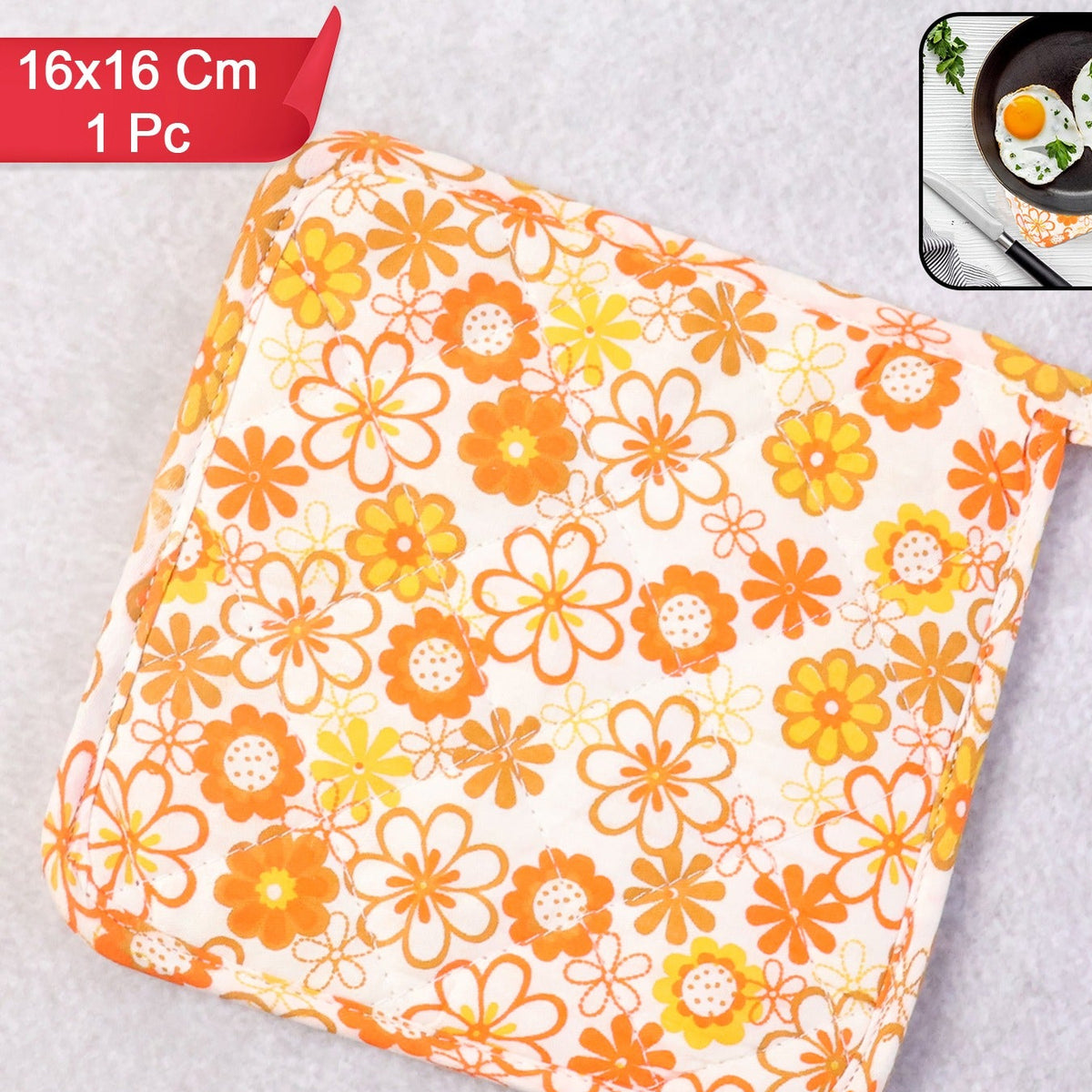 Floral Print Quilted Pot Holder Pad for Kitchen - Heat Resistant Oven Mitt (1 Pc, 16x16 Cm) - Happy Price - Image 1