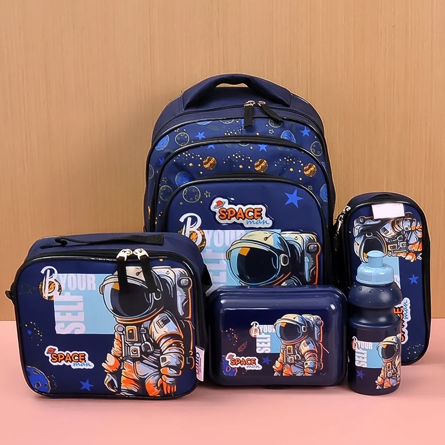 5 In 1 School Bag Includes Lunch Bag 14 Inch School Bags Water Bottle Pencil Case In Box Packing (1 Set Mix Color)) - Happy Price - Image 2