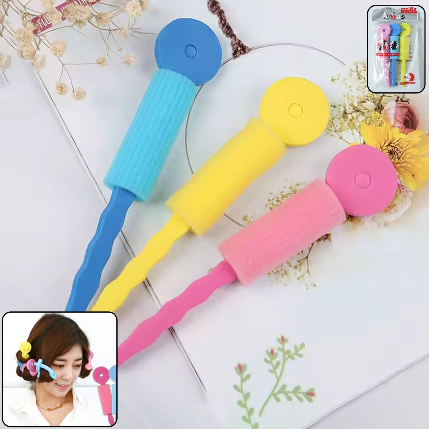 Soft Foam Hair Curlers - 3 Pc Set for Heatless Styling - Happy Price - Image 2