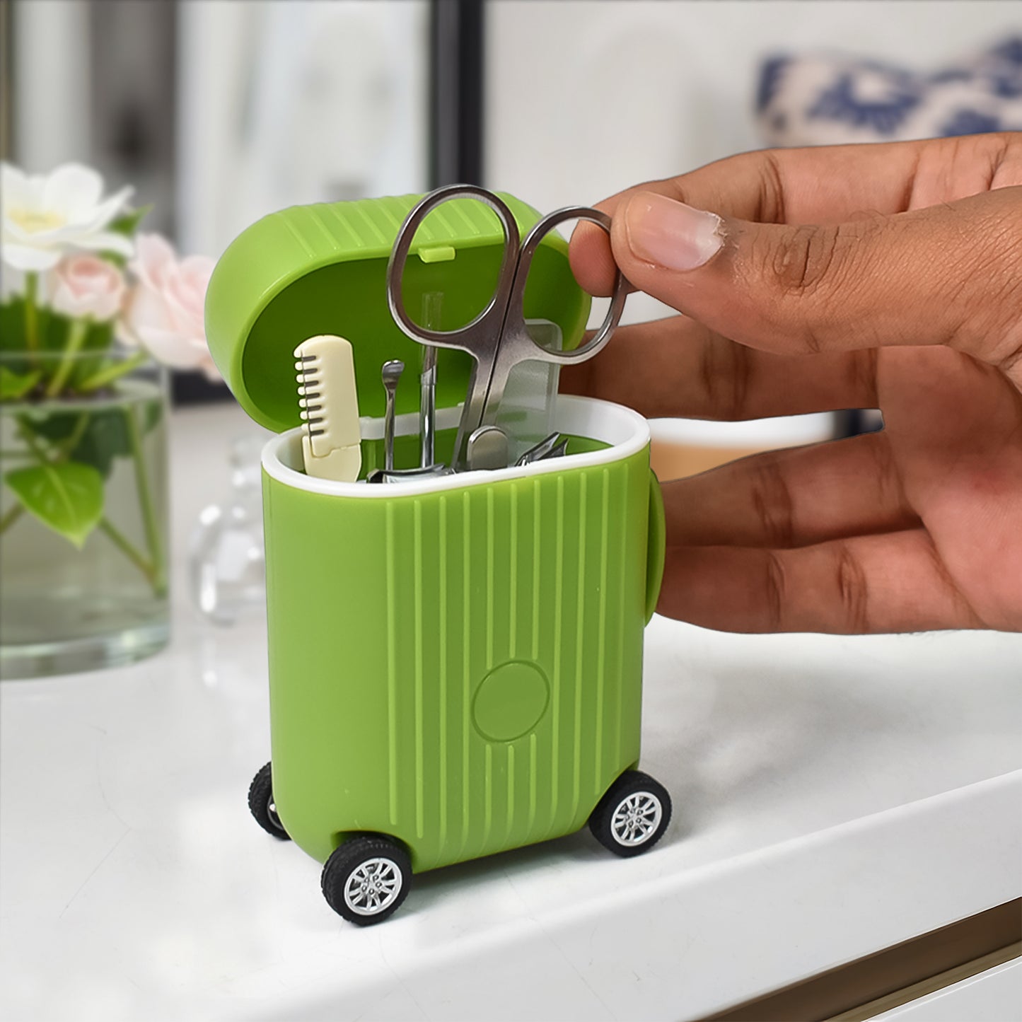 Manicure Kit Pedicure Tools For Feet Nail Clipper (8 Pcs Set With Mini 4 Wheel Suitcase Trolley) - Happy Price - Image 3