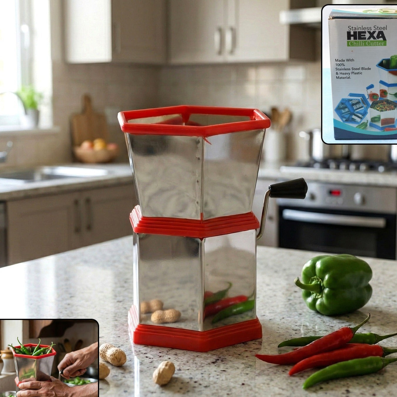 Manual Chilli & Vegetable Chopper - Hand-Crank Cutter (1 Pc) - Happy Price - Image 1