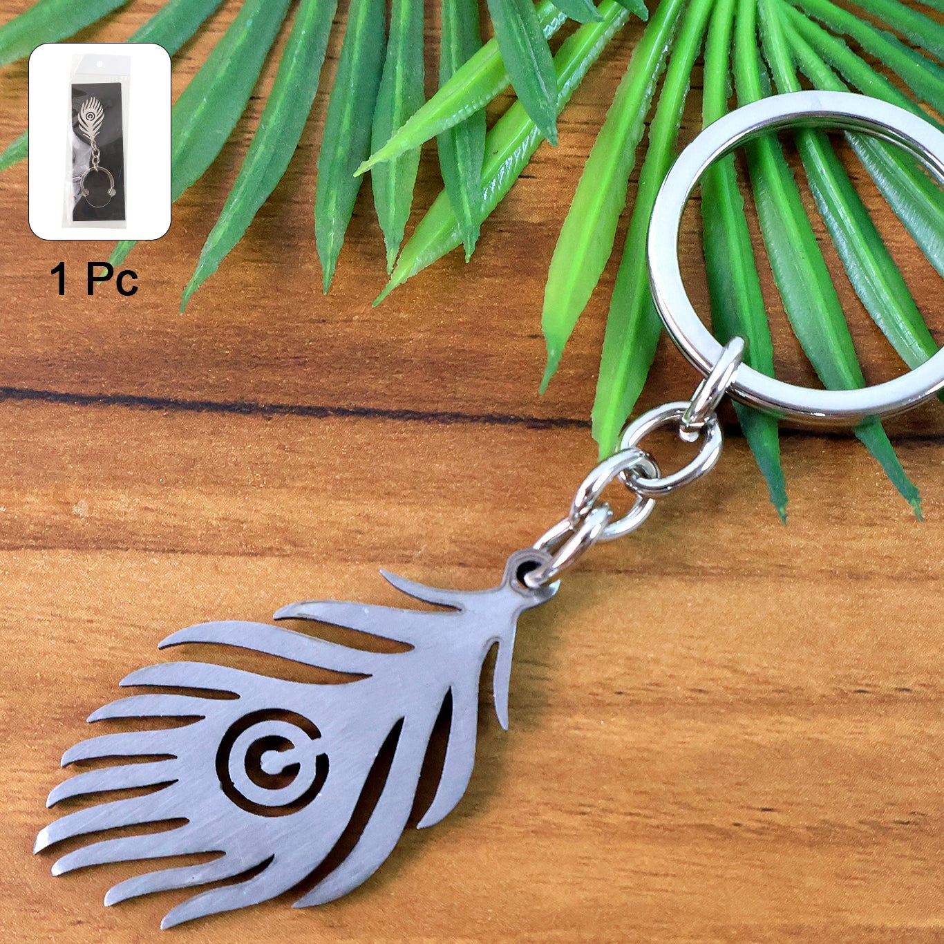 Stylish Stainless Steel Peacock Feather Keychain (1 Pc) - Happy Price - Image 1