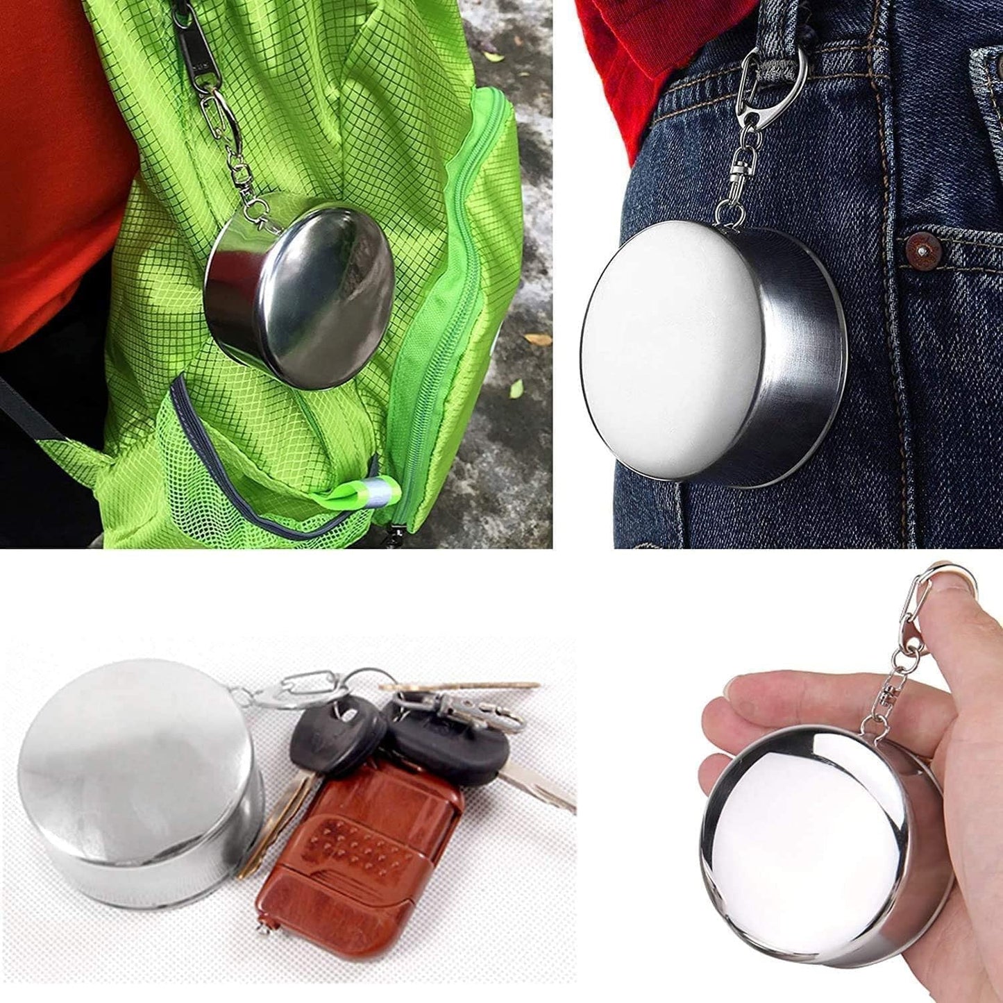 2-in-1 Collapsible Stainless Steel Camping Cup with Keychain (1 Pc) - Happy Price - Image 3