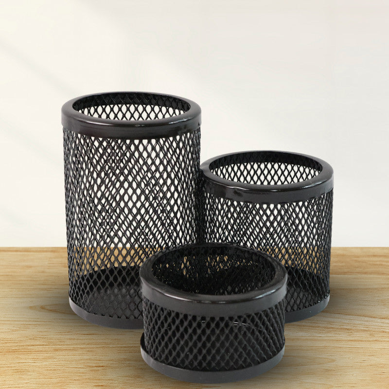 Khyati Trio Metal Mesh Pen Stand - 3-in-1 Round Desk Organizer Set - Happy Price - Image 4