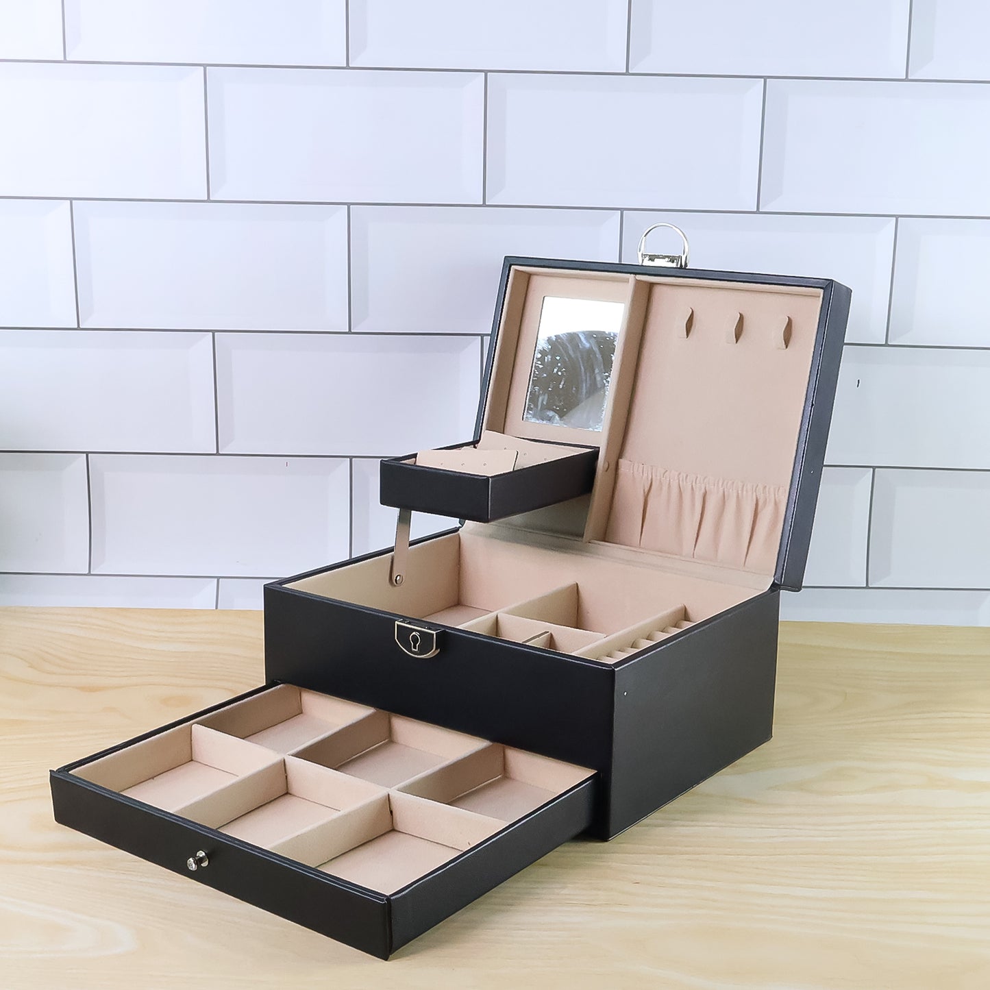 Multi-Layer Jewellery Organizer Box with Mirror & Lock - 1 Pc - Happy Price - Image 6