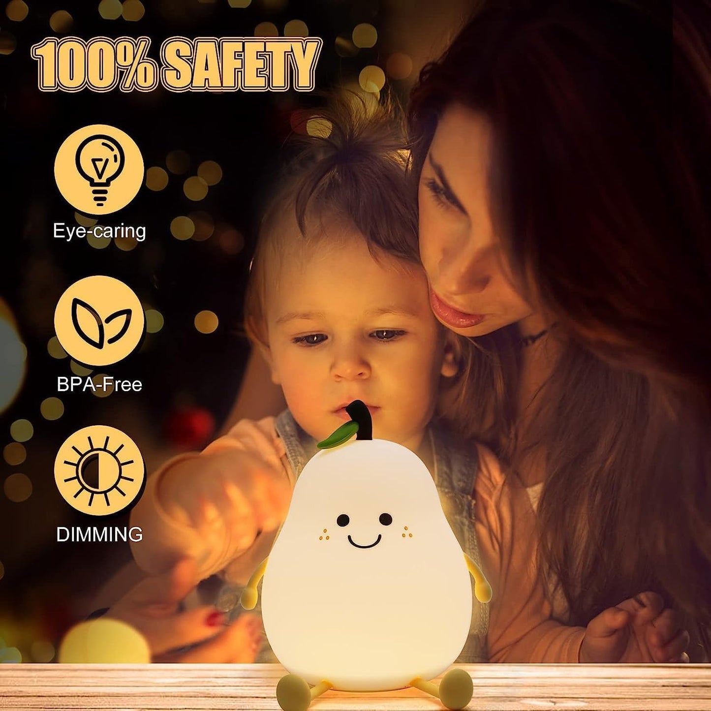 Cute Pear Silicone Night Lamp with Touch Control & Multi-Color Modes (1 Pc) - Happy Price - Image 5