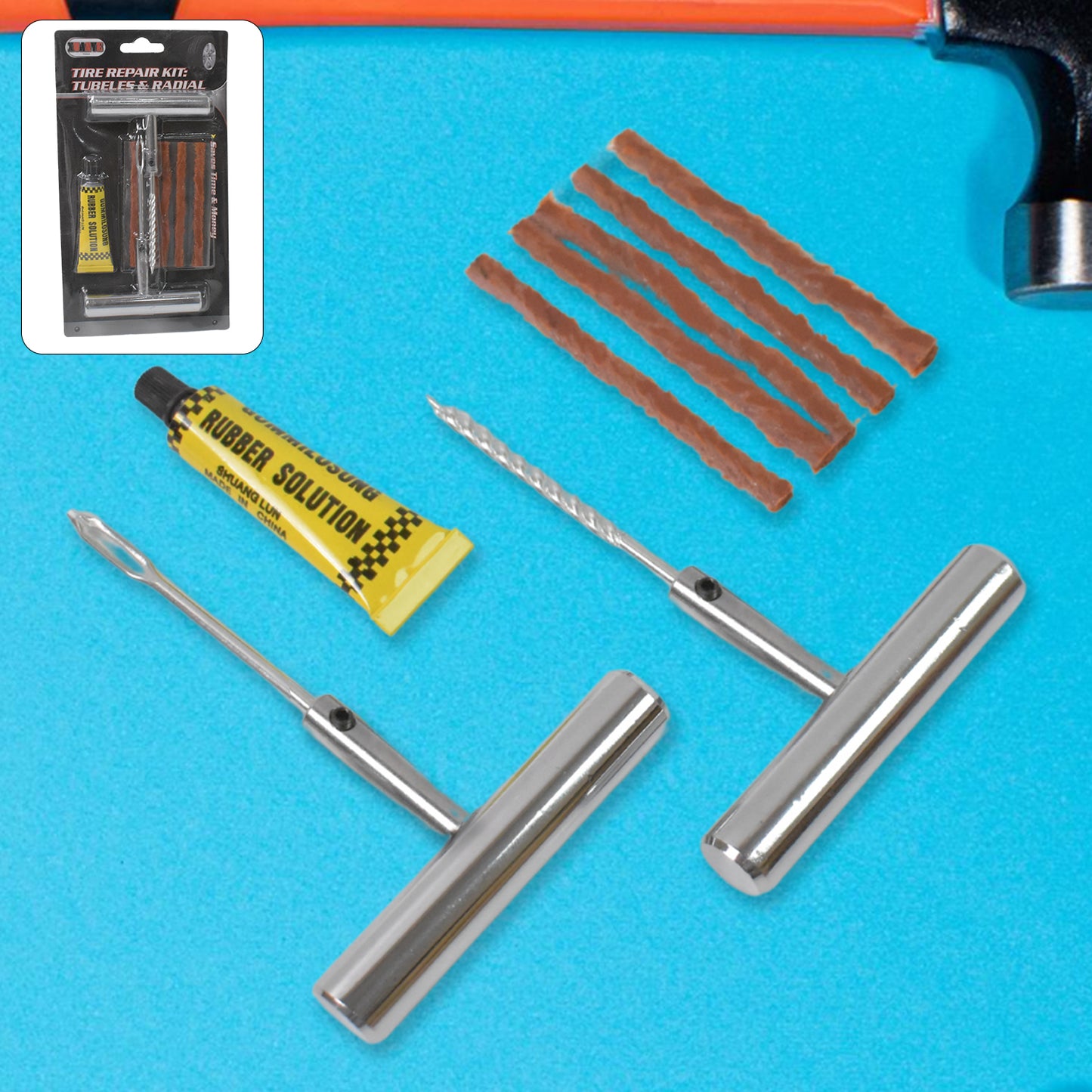 8 Pcs Tubeless Tyre Puncture Repair Kit with 5 Rubber Strips - Great Price - Image 2