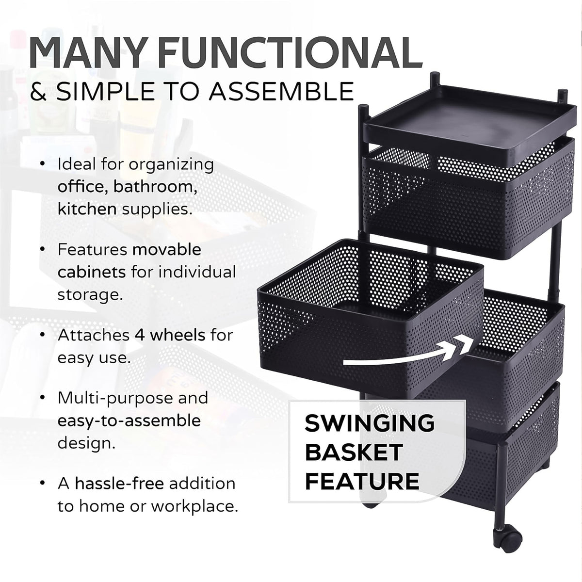 Metal Square High Quality Kitchen Trolley With Wheels (4 Layer 1 Pc) - Happy Price - Image 6