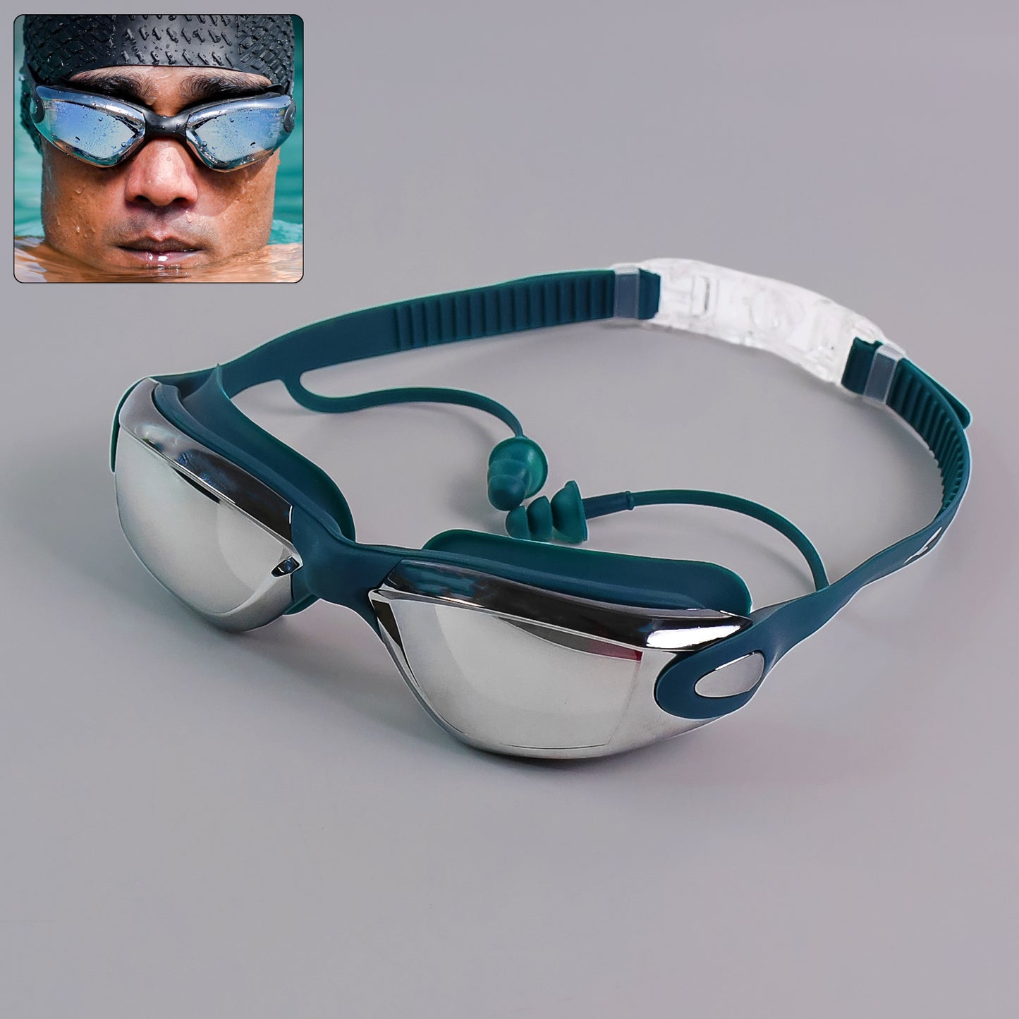 Professional Anti-fog Uv Protection Swimming Goggles With Mirrored Lenses And Earplugs - Happy Price - Image 2