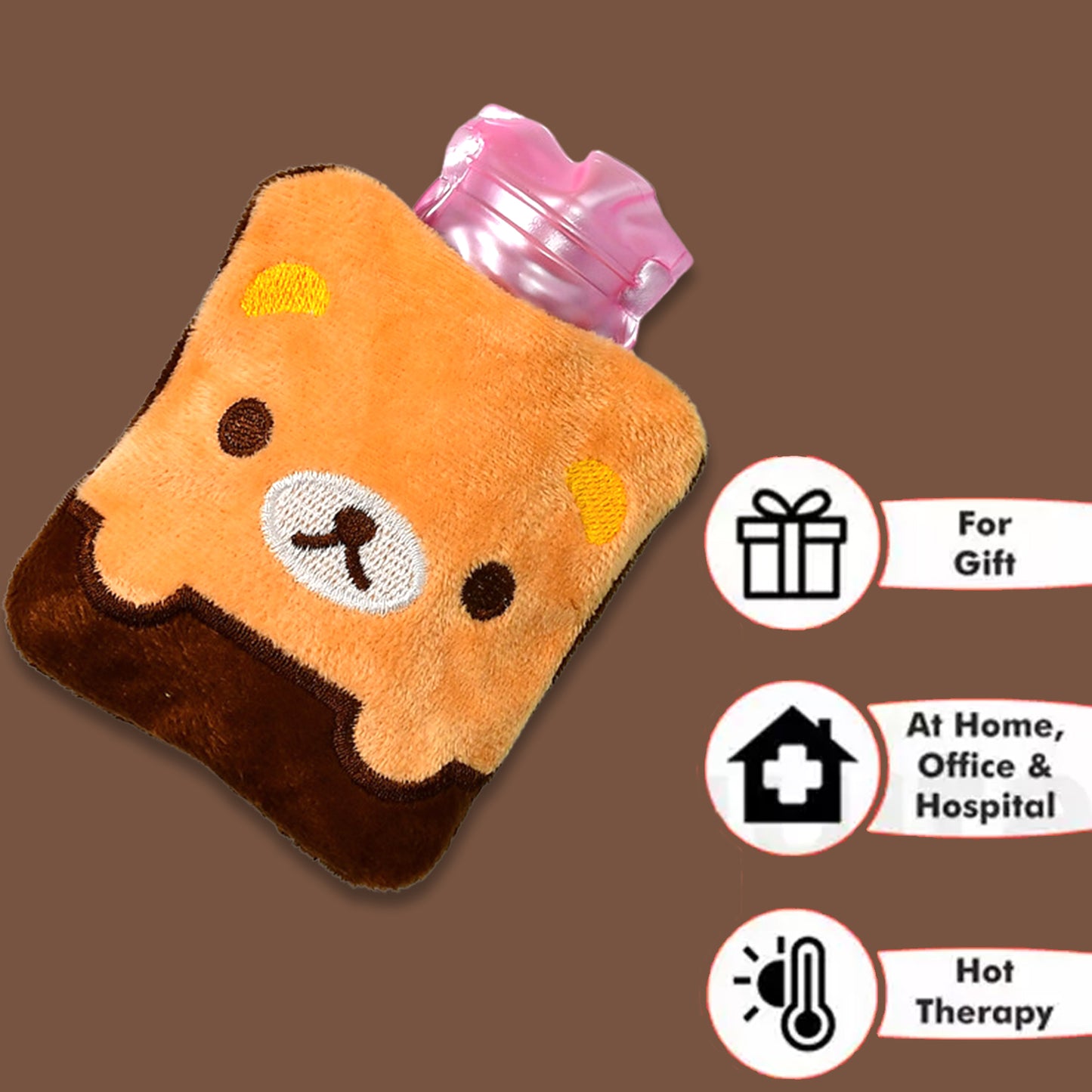Brown Panda Print Small Hot Water Bag With Cover For Pain Relief Neck Shoulder Pain And Hand Feet Warmer Menstrual Cramps. - Happy Price - Image 3