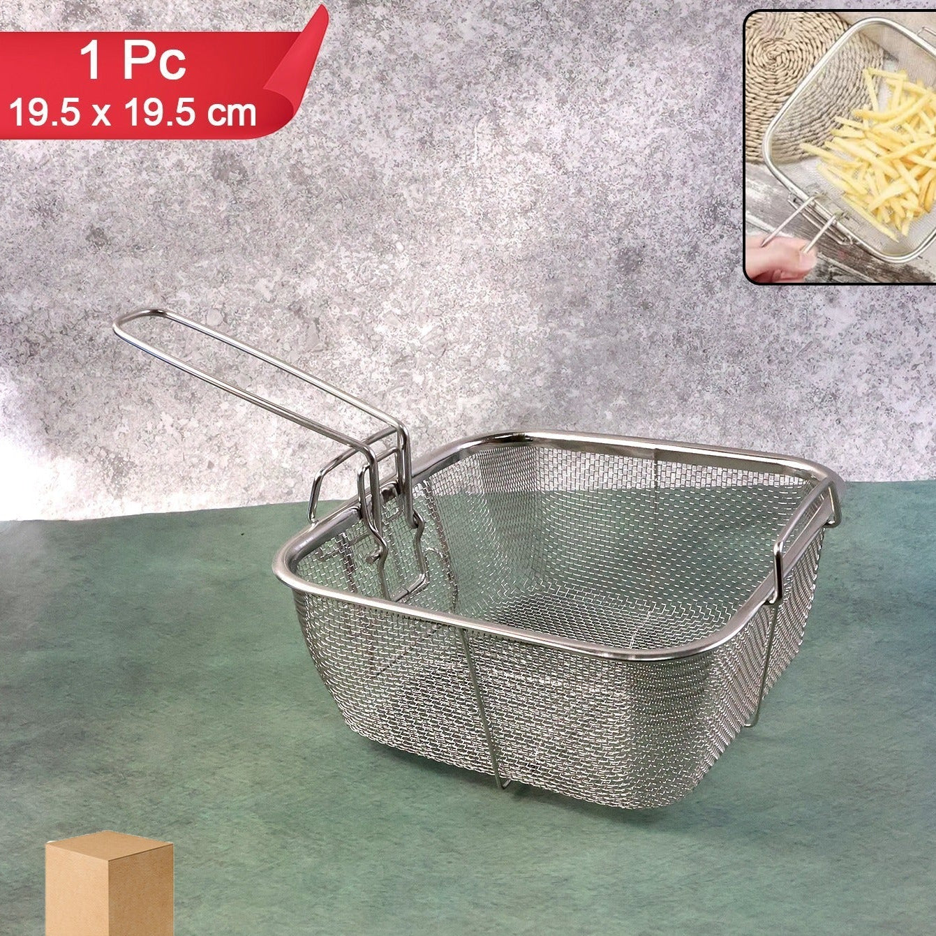 Stainless Steel Square Mesh Deep Fryer Basket with Long Handle (1 Pc) - Happy Price - Image 1