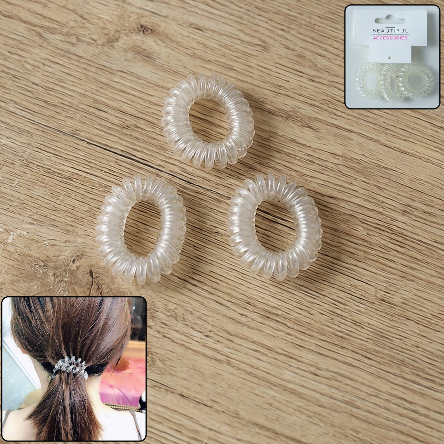 Transparent Spiral Coil Hair Band With Case 3 Pc Set
