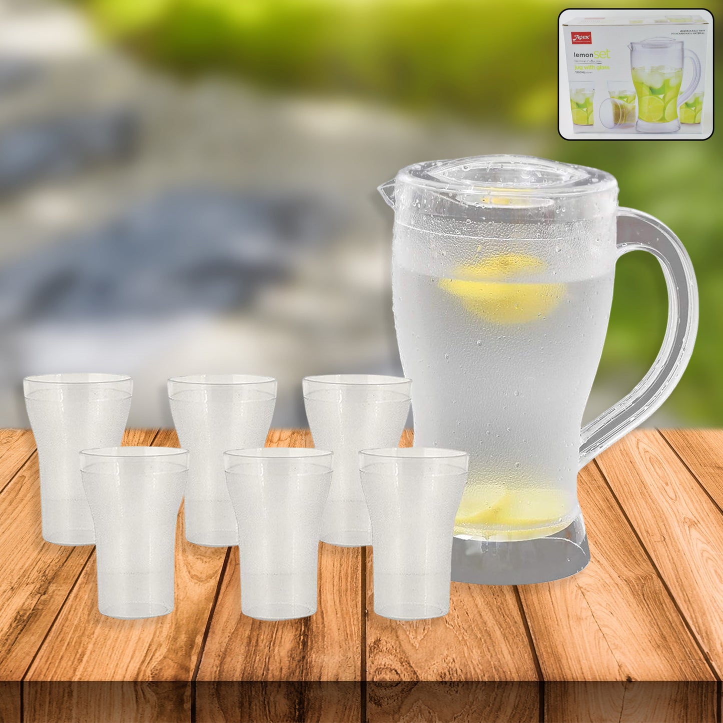 Apex Unbreakable Lemon Jug Set With 6 Glasses 1200ml Jug + 300ml Glasses Approx - Happy Price - Image 2