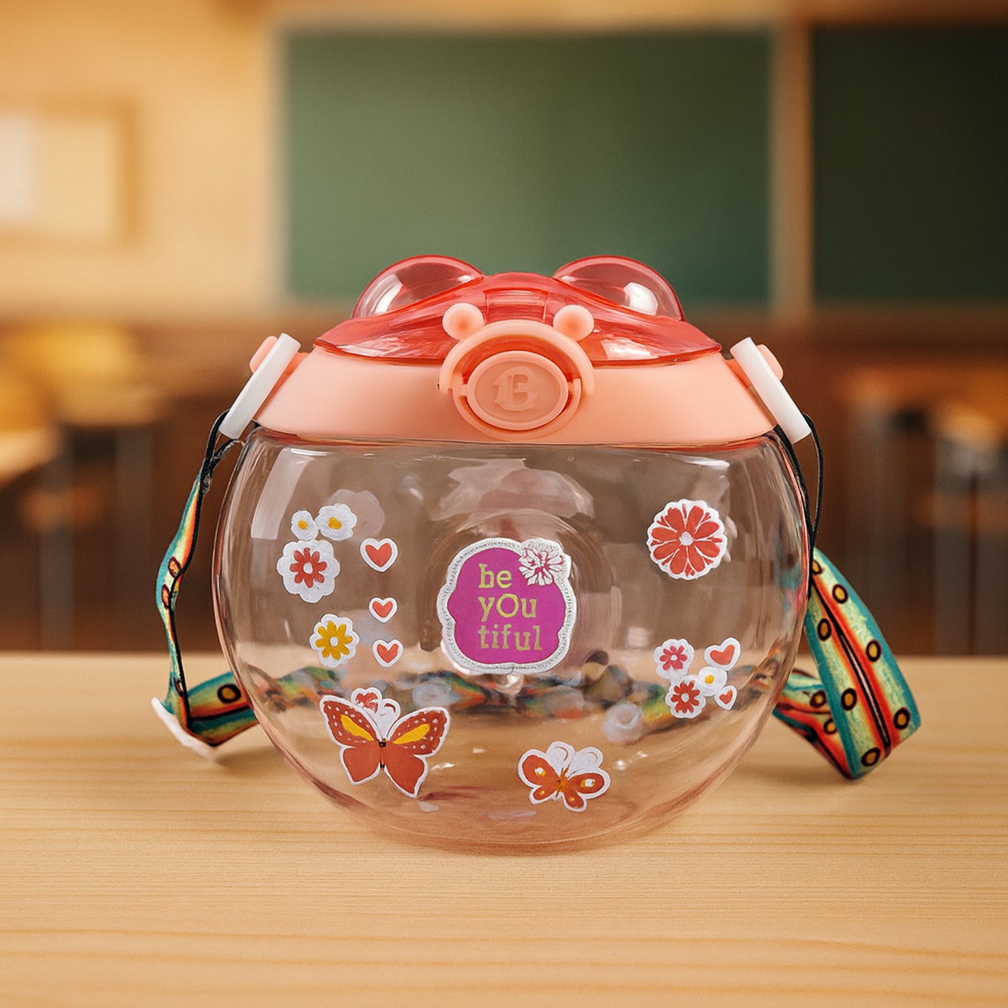 400ml Round Belly Kids Water Bottle with Straw & Strap - 1 Pc - Happy Price - Image 6