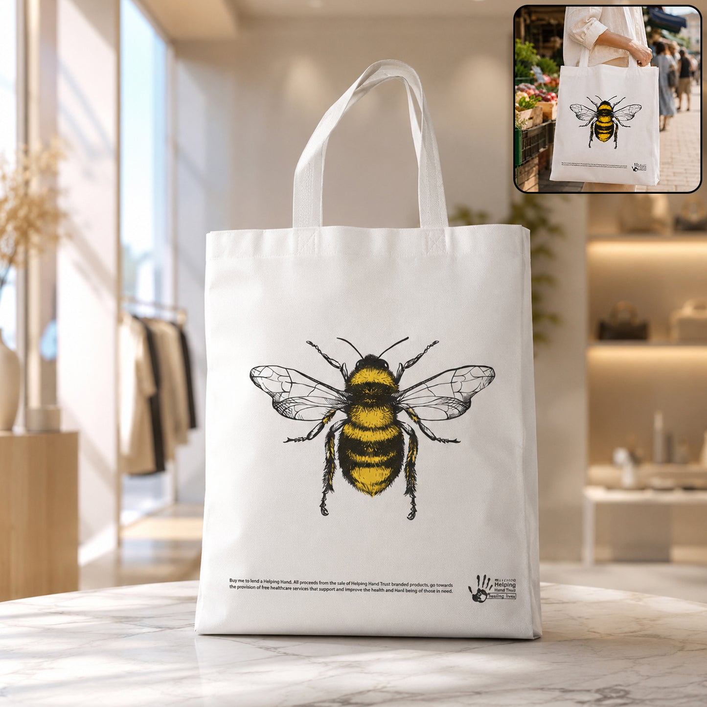 Bee Print Multipurpose Tote Bag - 1 Pc, 35x35cm - Happy Price - Image 2