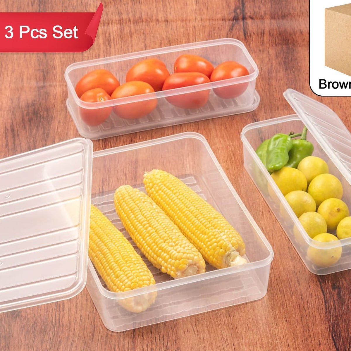 3 Pcs Stackable Plastic Food Containers for Fridge & Freezer Storage - Happy Price - Image 1