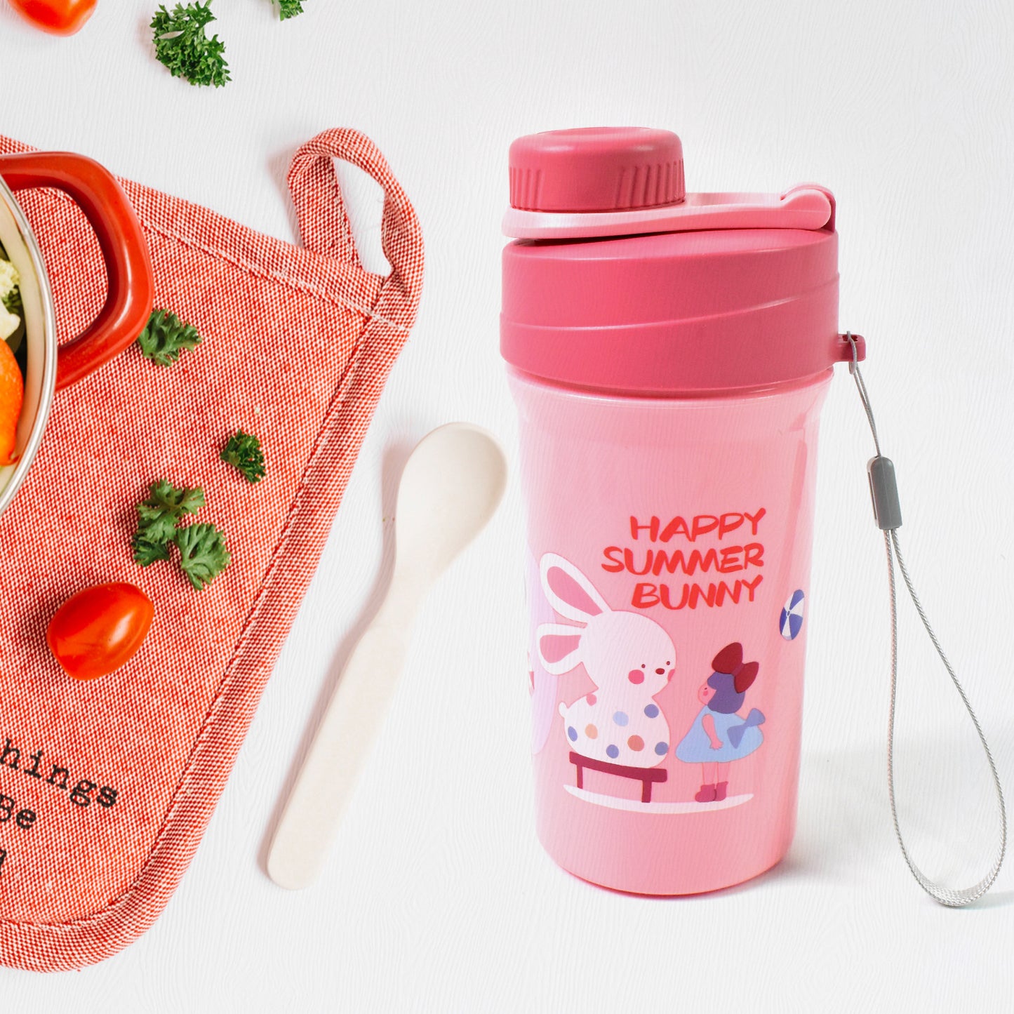 Plastic Lunch Box Leak Proof 2 Compartment With Bottle And Fork (1 Set Mix Color) - Happy Price - Image 6