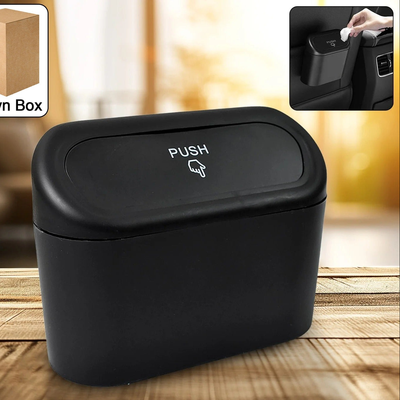 Compact Car Dustbin with Lid - Waterproof Auto Organizer - Happy Price - Image 1