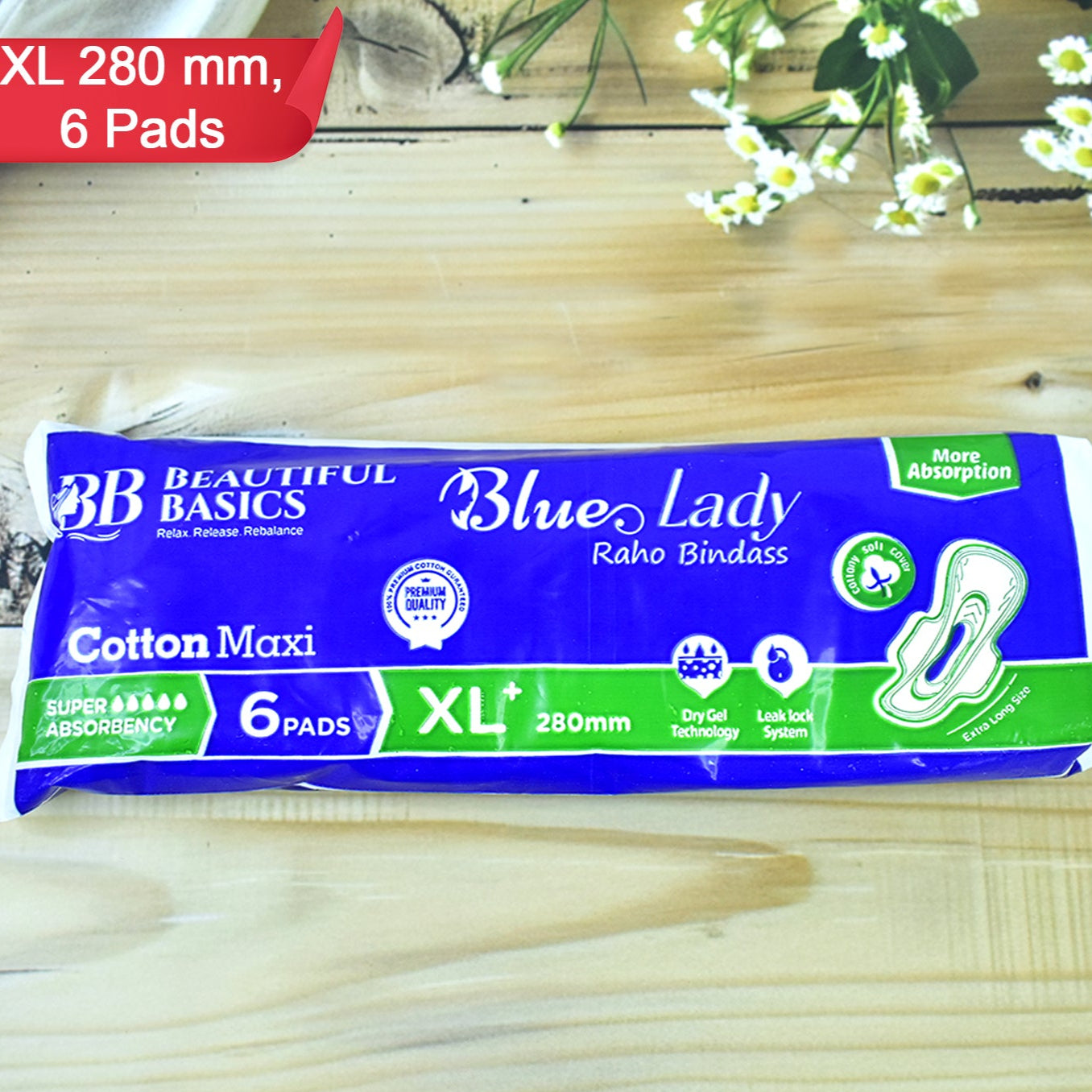 Beautiful Basics Blue Lady Sanitary Pads Xl 280mm (6 Pc) - Happy Price - Image 1