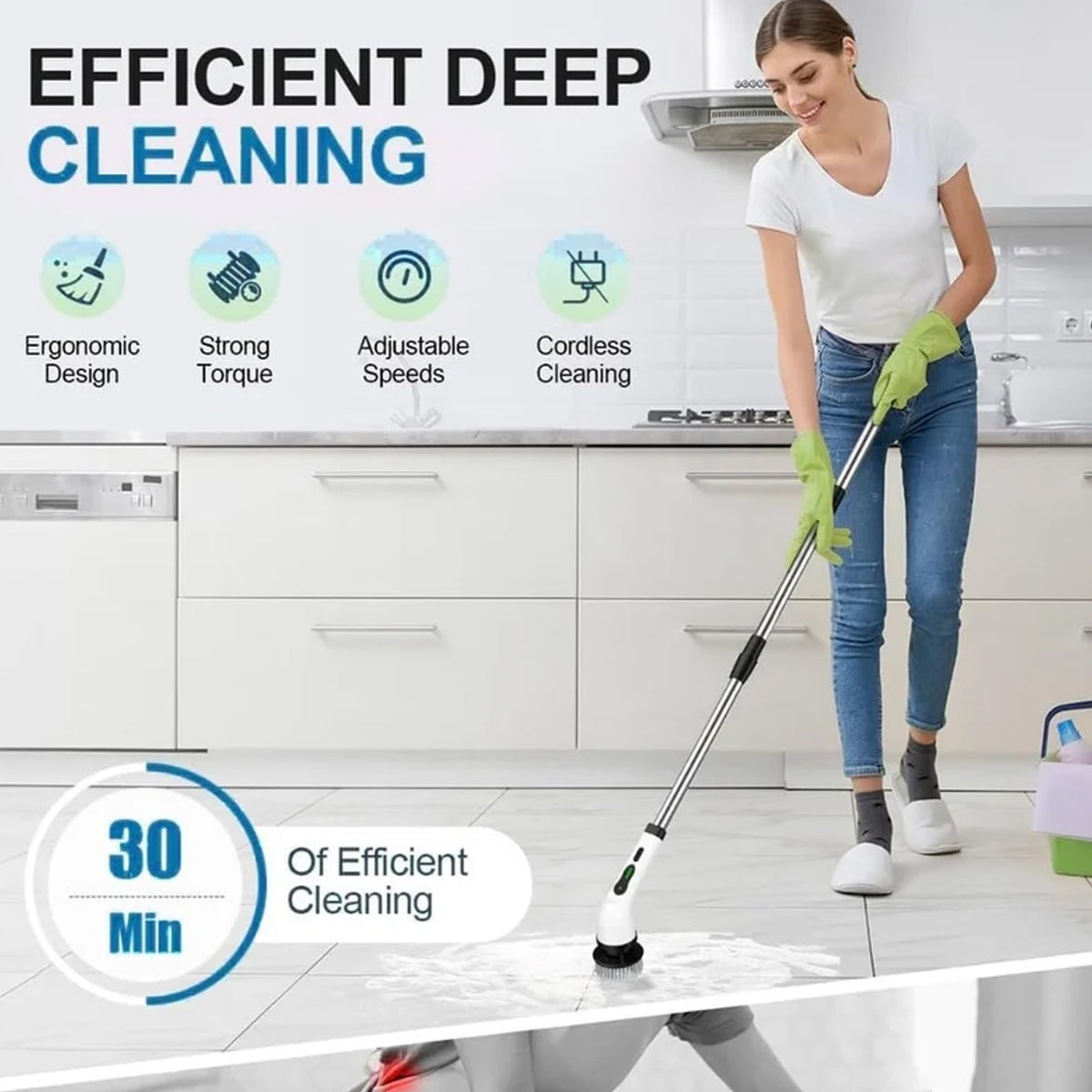 9-in-1 Electric Spin Scrubber Set with Extendable Handle & LCD Display - Happy Price - Image 5