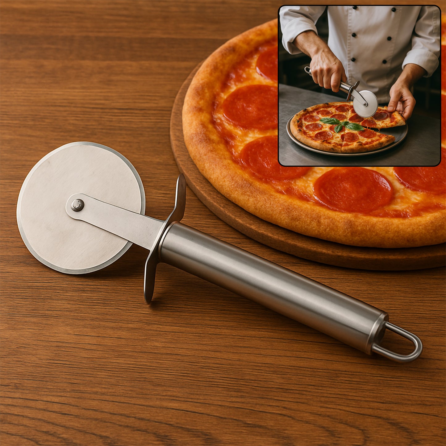 Stainless Steel Pizza Cutter Wheel with Ergonomic Handle - Sharp Rotary Blade for Effortless Slicing - Happy Price - Image 3