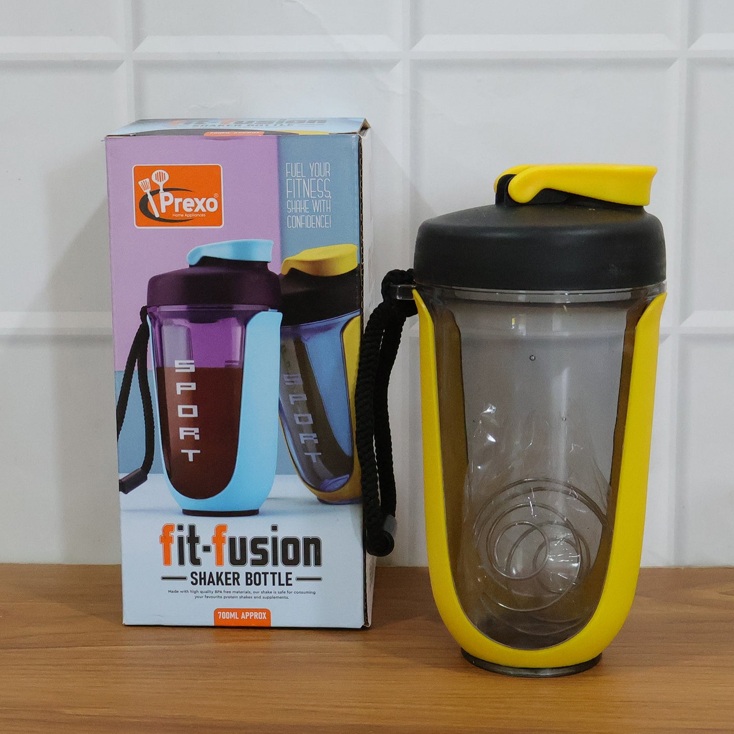 Prexo Fit-Fusion 700 ML Shaker Bottle with Whisk Ball - Yellow Plastic, Leak-Proof - Great Price - Image 6