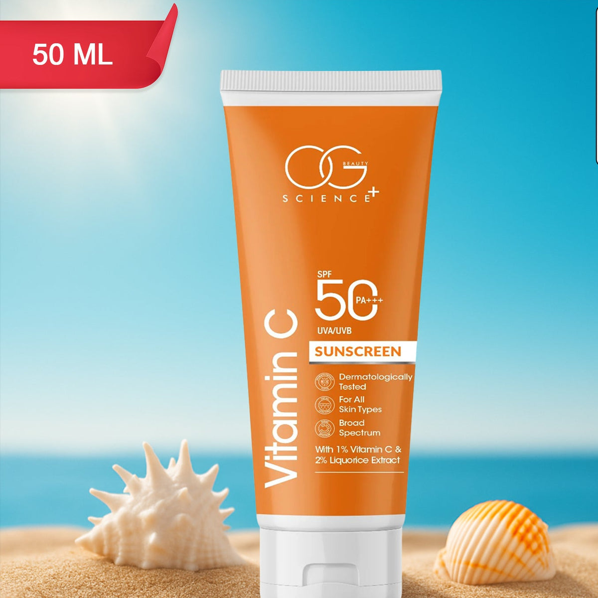 Vitamin C Sunscreen SPF 50 PA+++, 50ml Tube - Brightening & Anti-Aging Sun Protection - Happy Price - Image 1