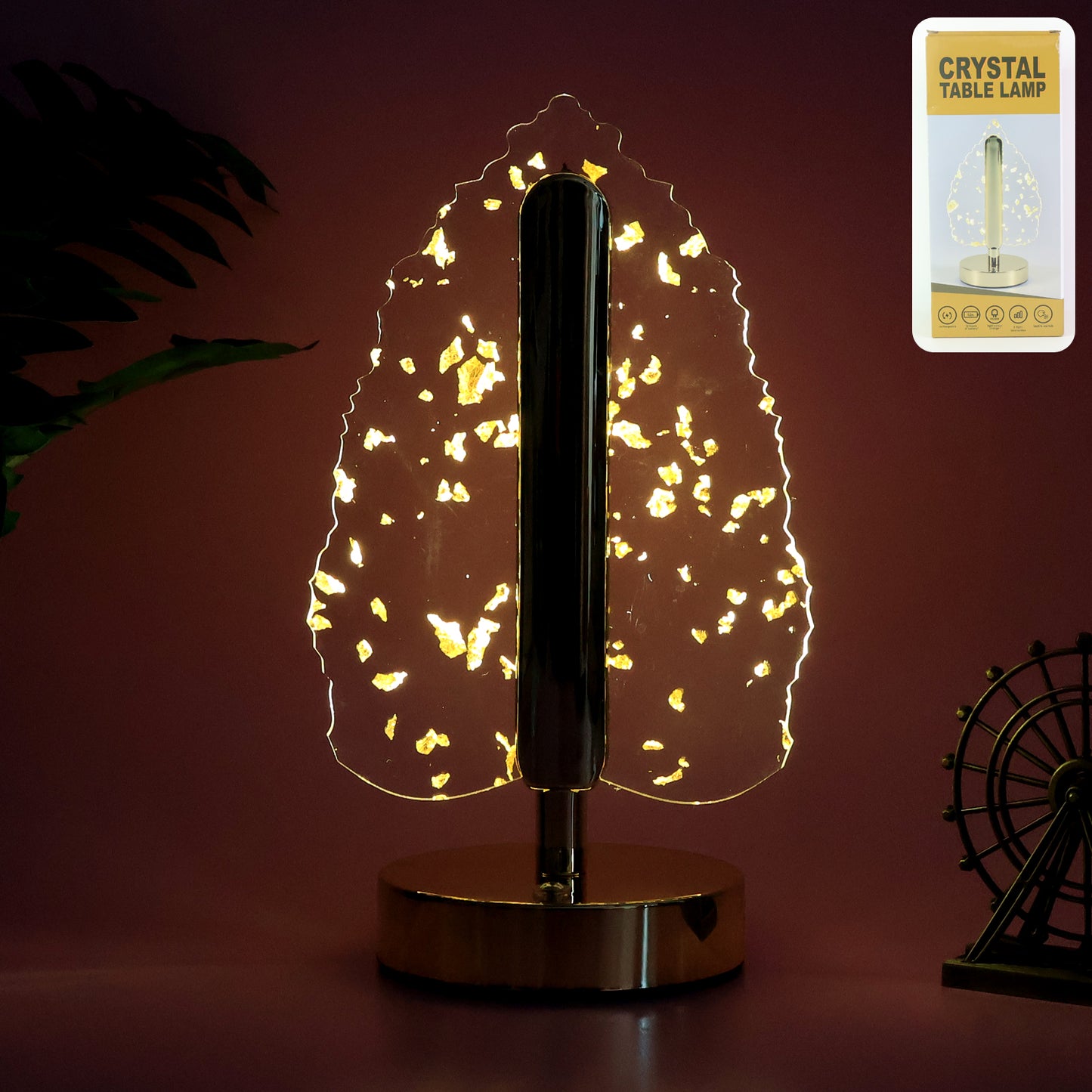 Golden Crystal Leaf LED Table Lamp with USB Charging - 1 Pc - Happy Price - Image 6