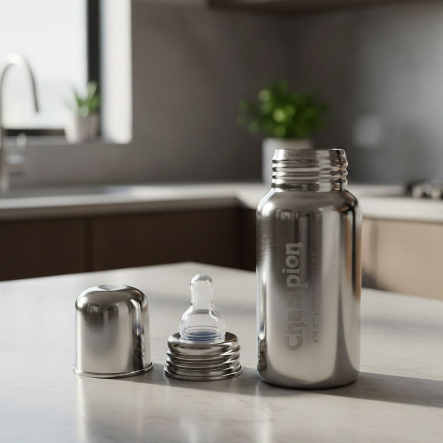 200ml Stainless Steel Baby Feeding Bottle with Silicone Nipple - 1 Pc - Happy Price - Image 3