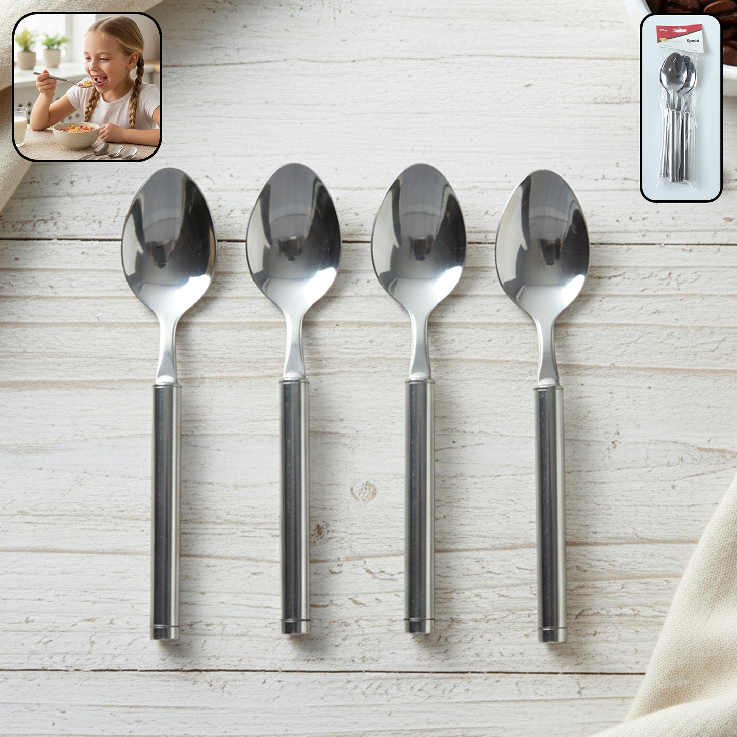 Stainless Steel Dinner Spoons - 4 Piece Set for Everyday Dining - Great Price - Image 2