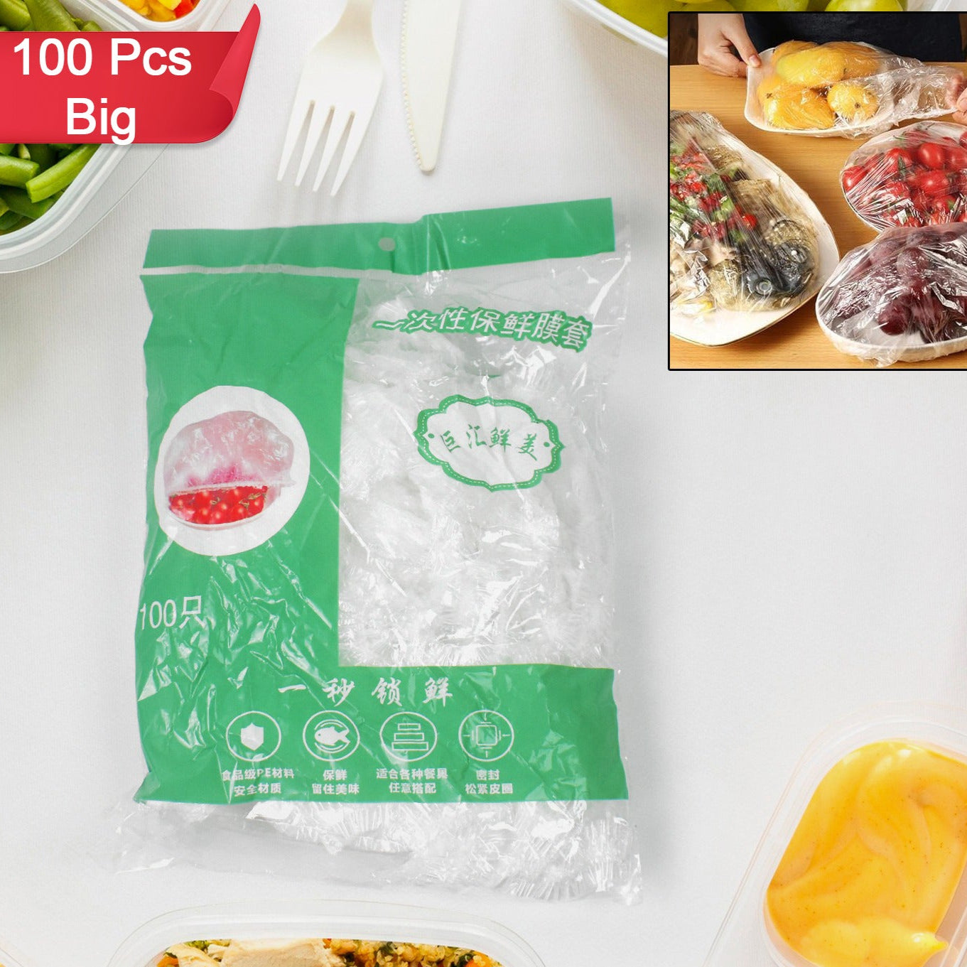 Disposable Elastic Food Storage Covers Bag (100 Pcs Set Big) - Happy Price - Image 1